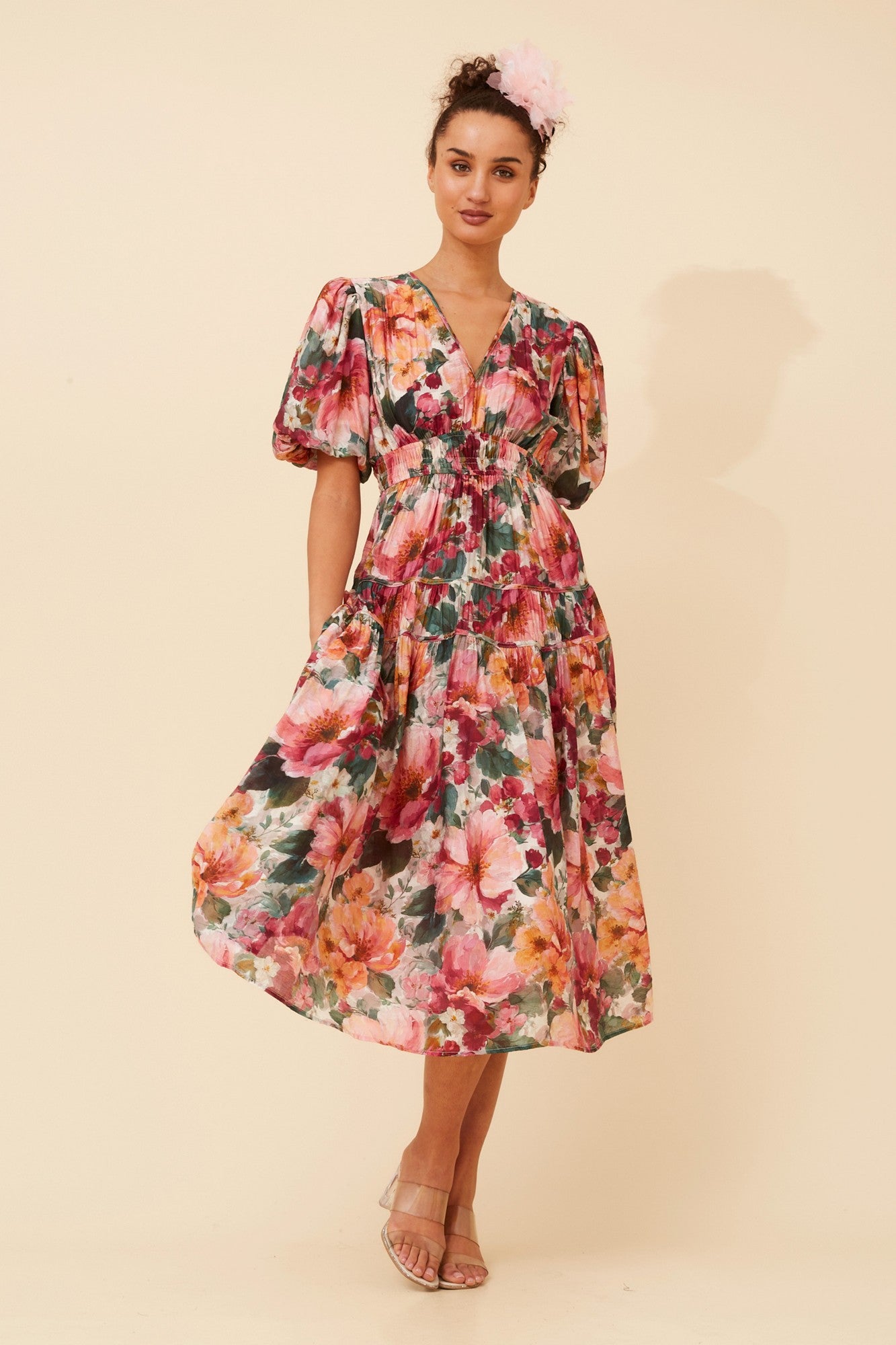 ANUSHKA FLORAL MIDI DRESS (Multi Pink)
