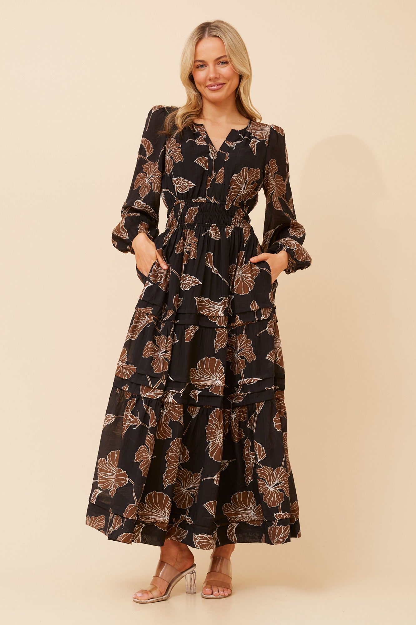 BONINA FLORAL MAXI DRESS (Toffee)