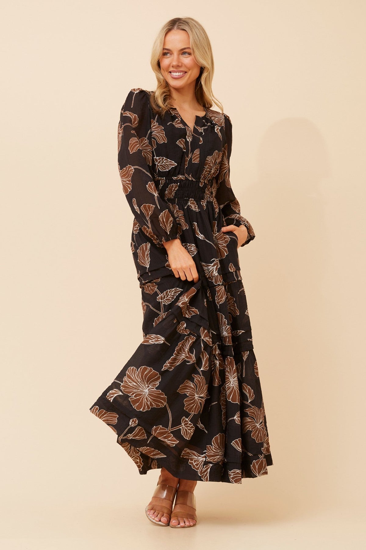 BONINA FLORAL MAXI DRESS (Toffee)