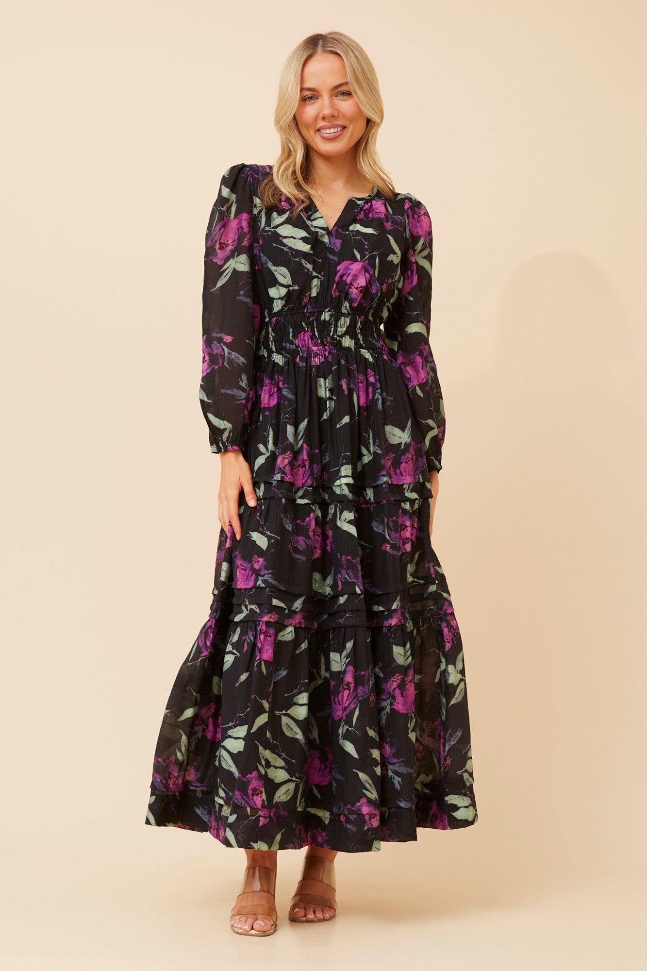 BONINA FLORAL MAXI DRESS (Black)