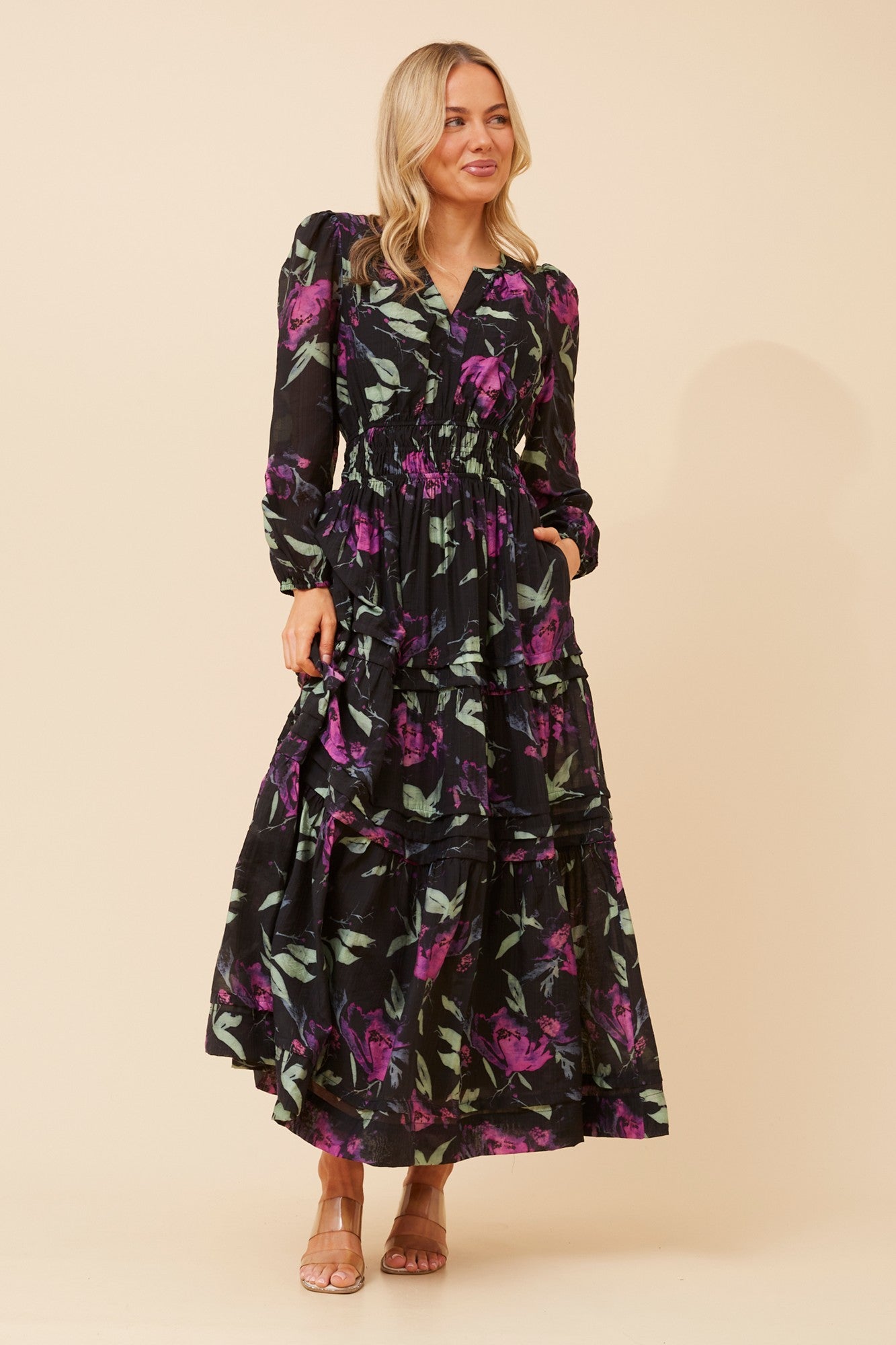 BONINA FLORAL MAXI DRESS (Black)