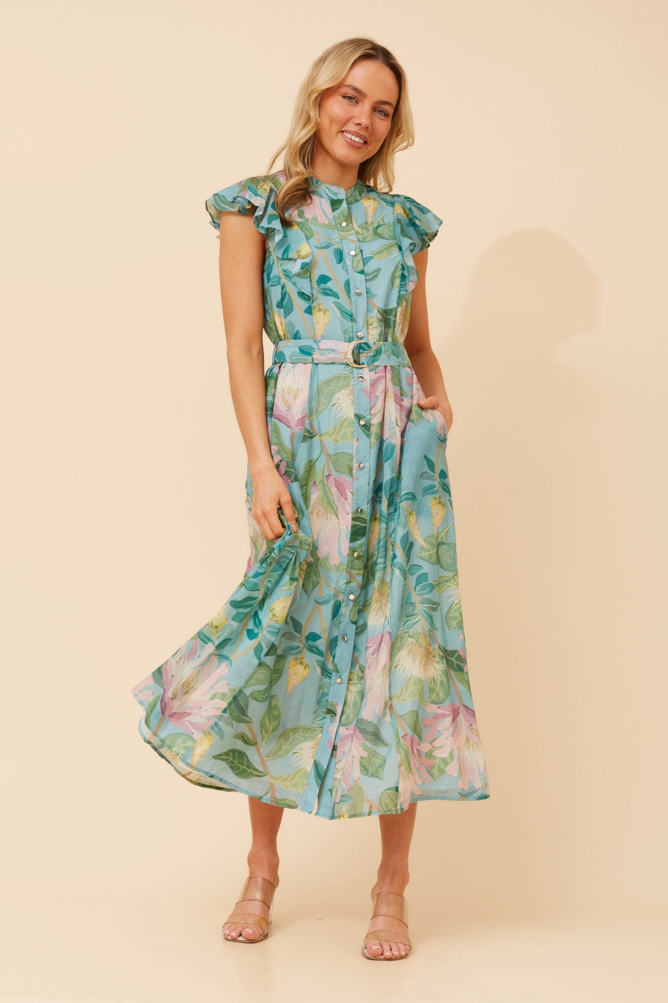 MATHILDE FLORAL MAXI DRESS (Aqua)