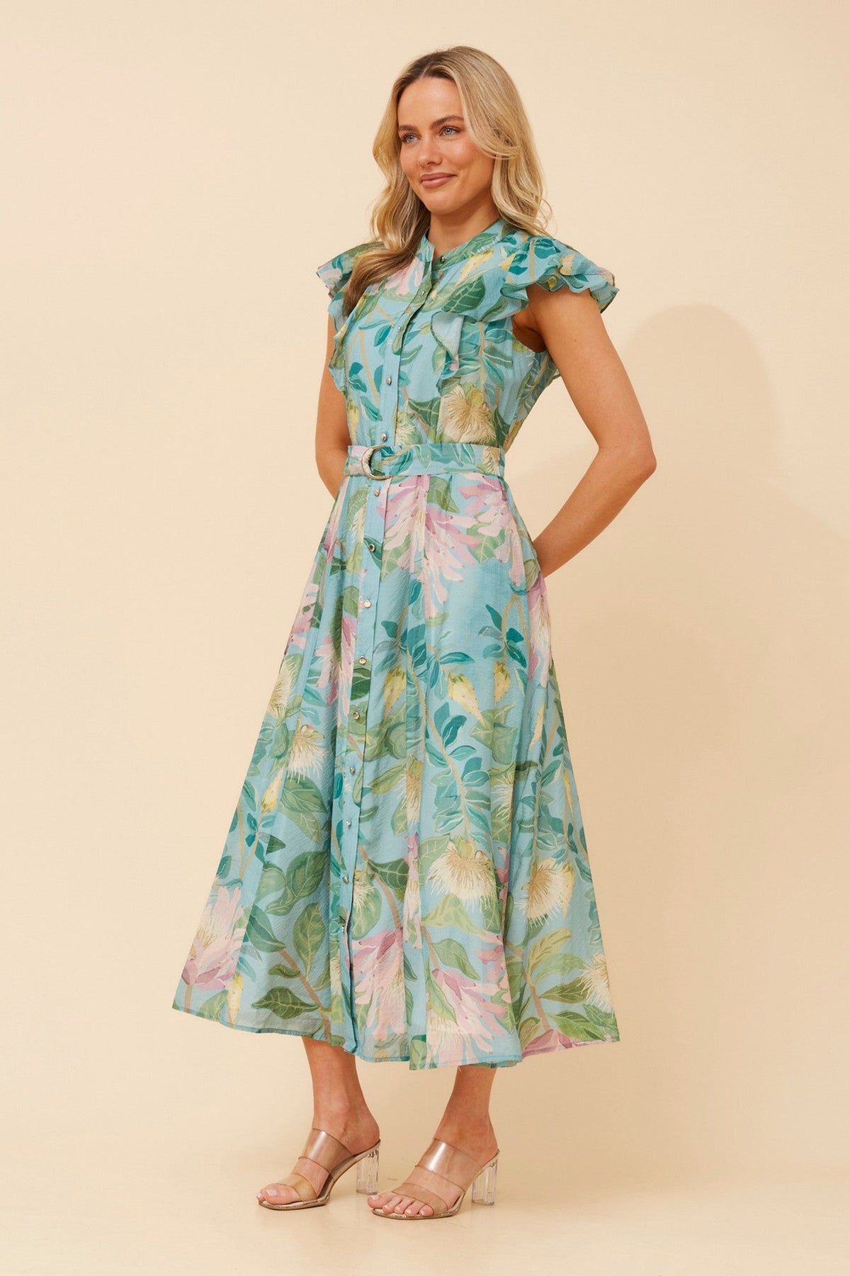 MATHILDE FLORAL MAXI DRESS (Aqua)