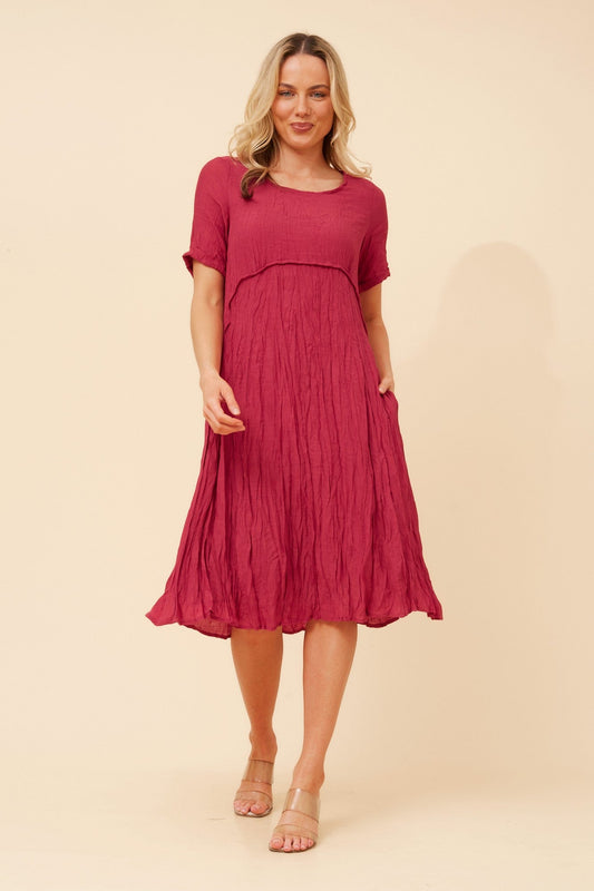 Image of Dresses. Product name - DREE SOLID MIDI DRESS in Cherry colour by brand - Caroline Morgan Australia