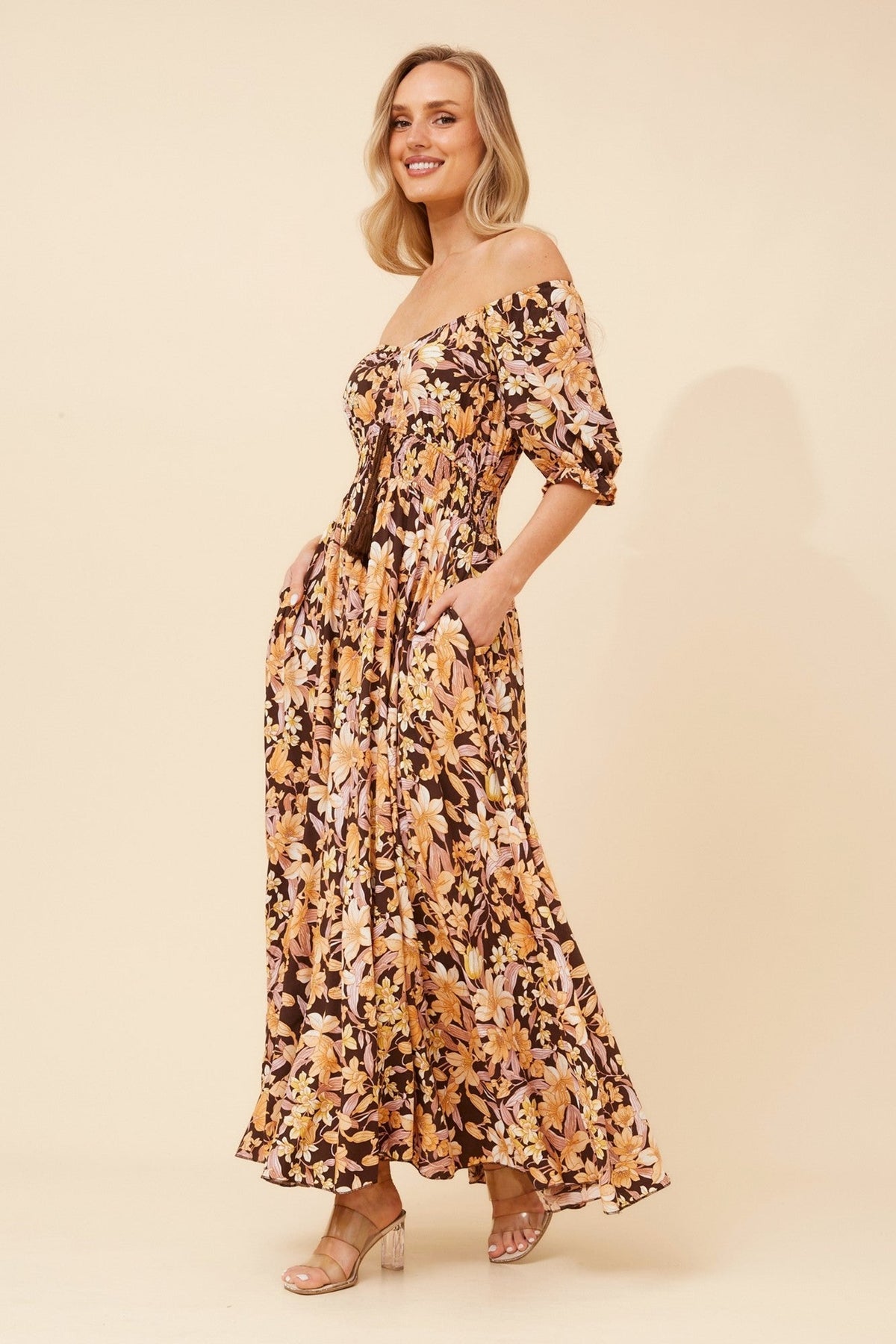 DAISY FLORAL MAXI DRESS (Chocolate)