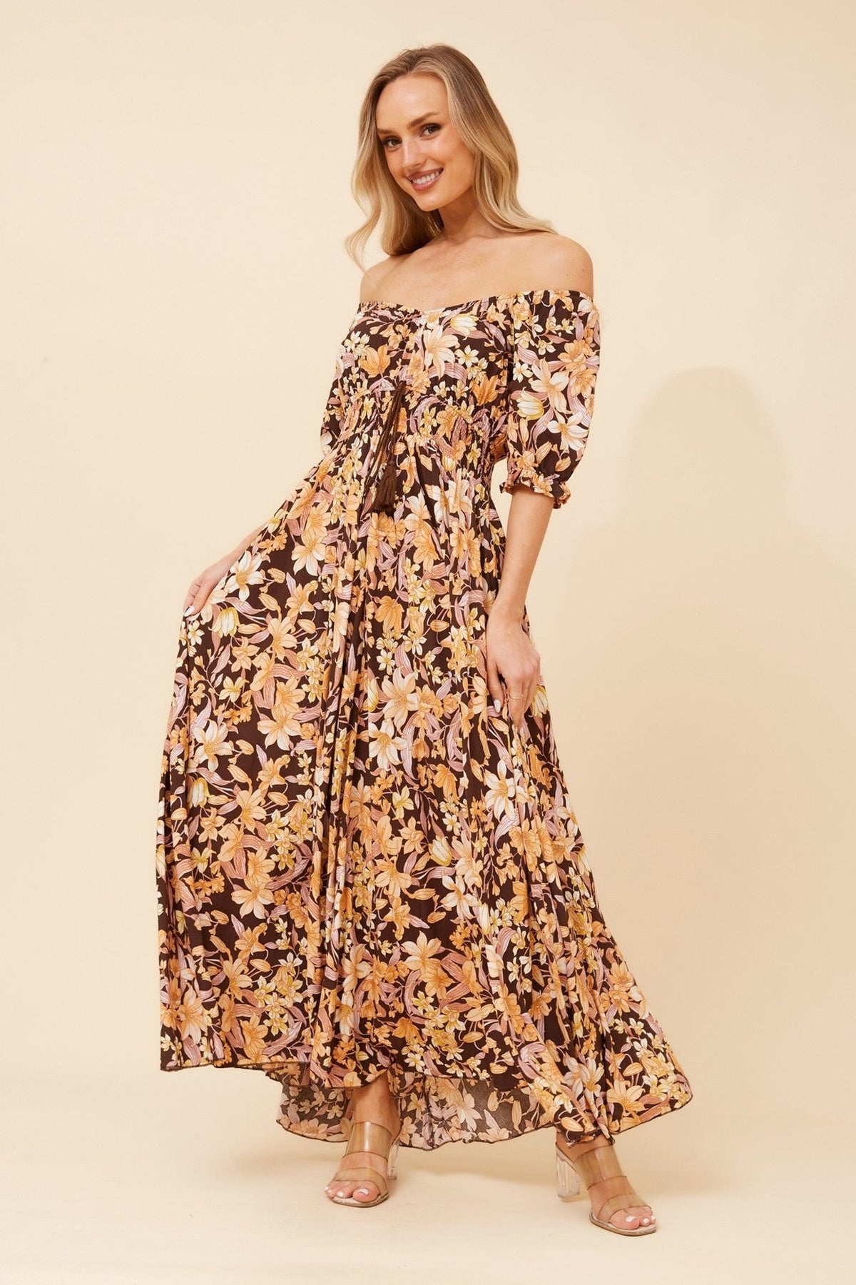 DAISY FLORAL MAXI DRESS (Chocolate)