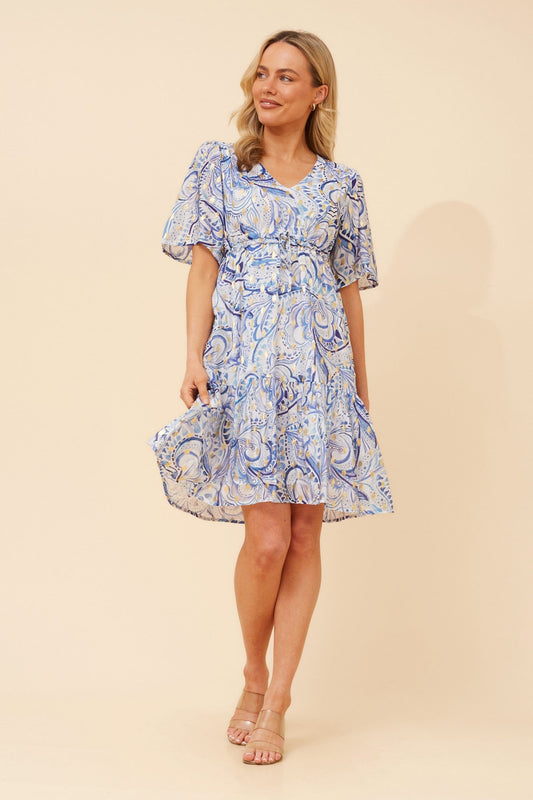 DIAMOND ABSTRACT PRINT DRESS (Blue)
