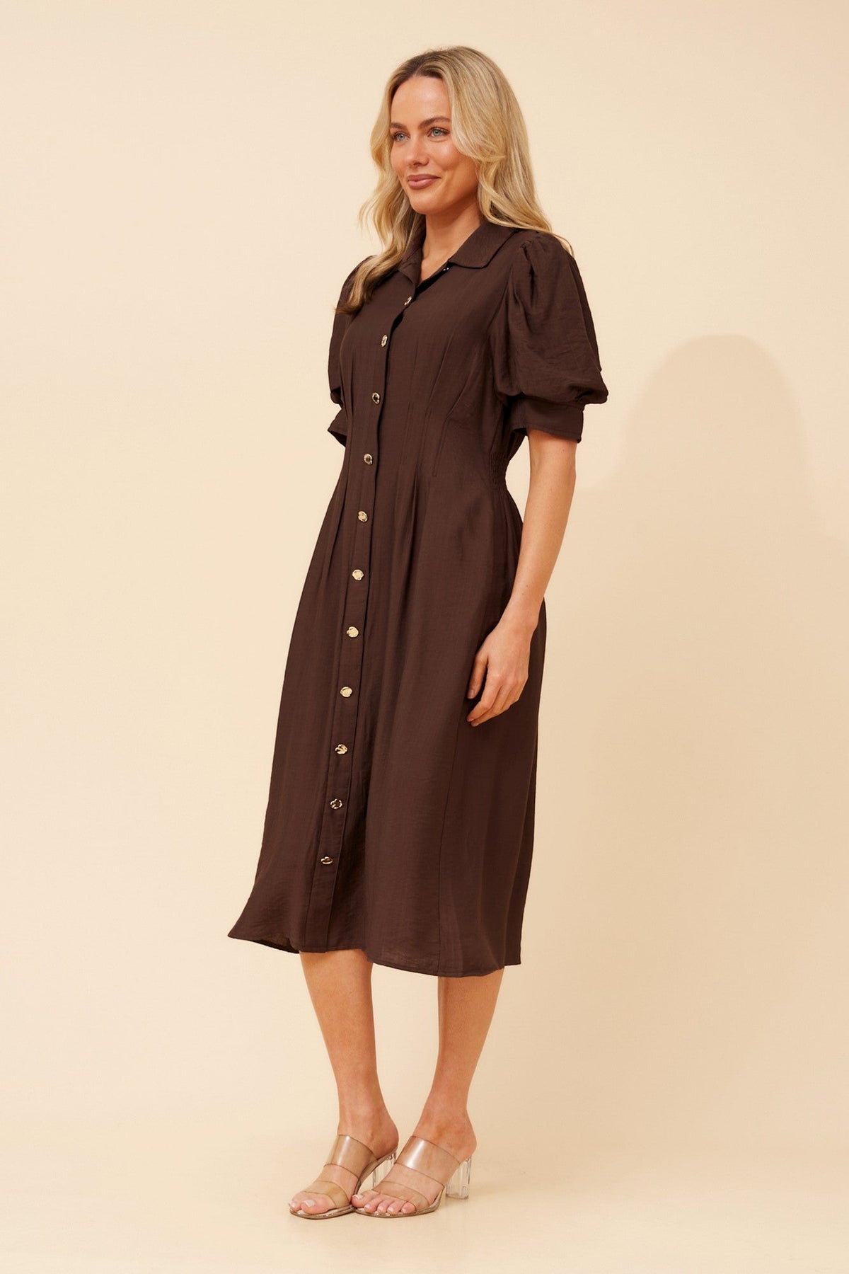 ELANEY SOLID MIDI DRESS (Chocolate)