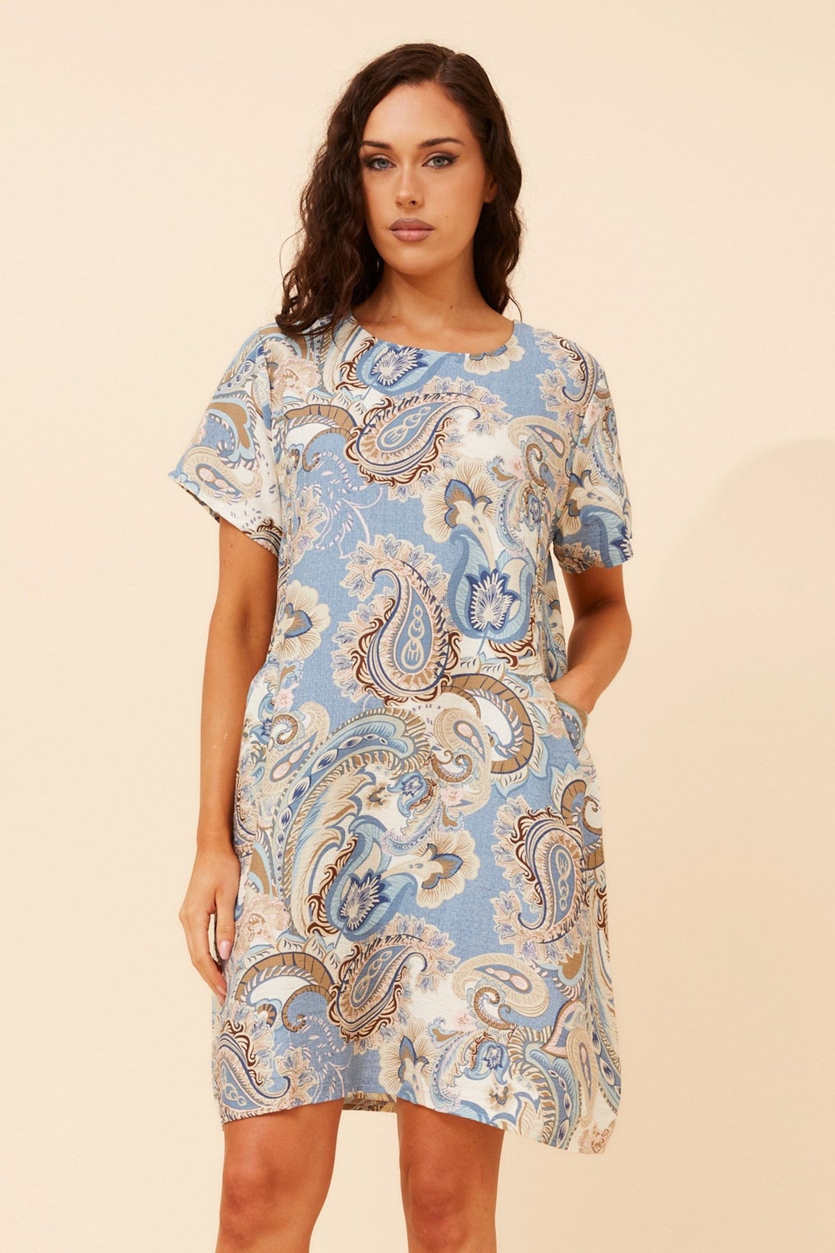 VINE PAISLEY PRINT DRESS (Multi Blue)