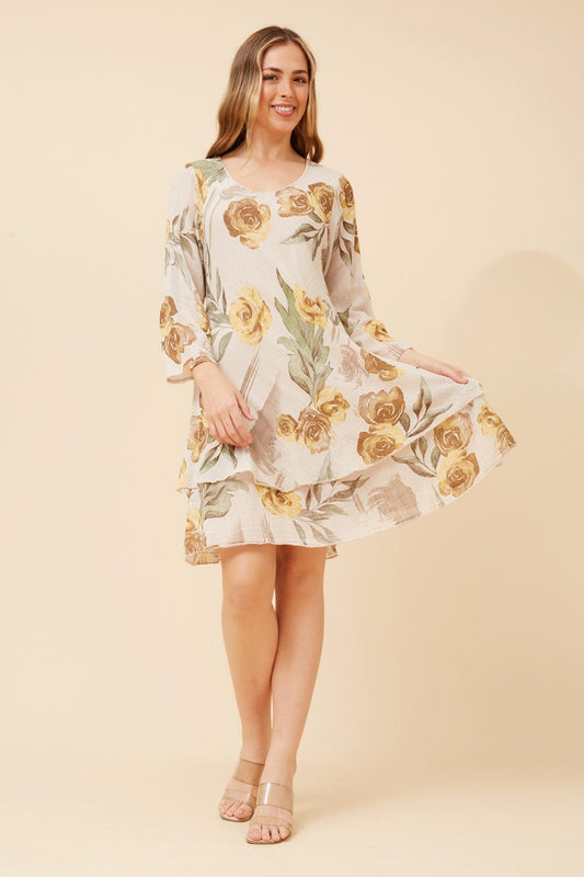 Image of Dresses. Product name - DONISA FLORAL DRESS in Beige colour by brand - BOTTEGA MODA