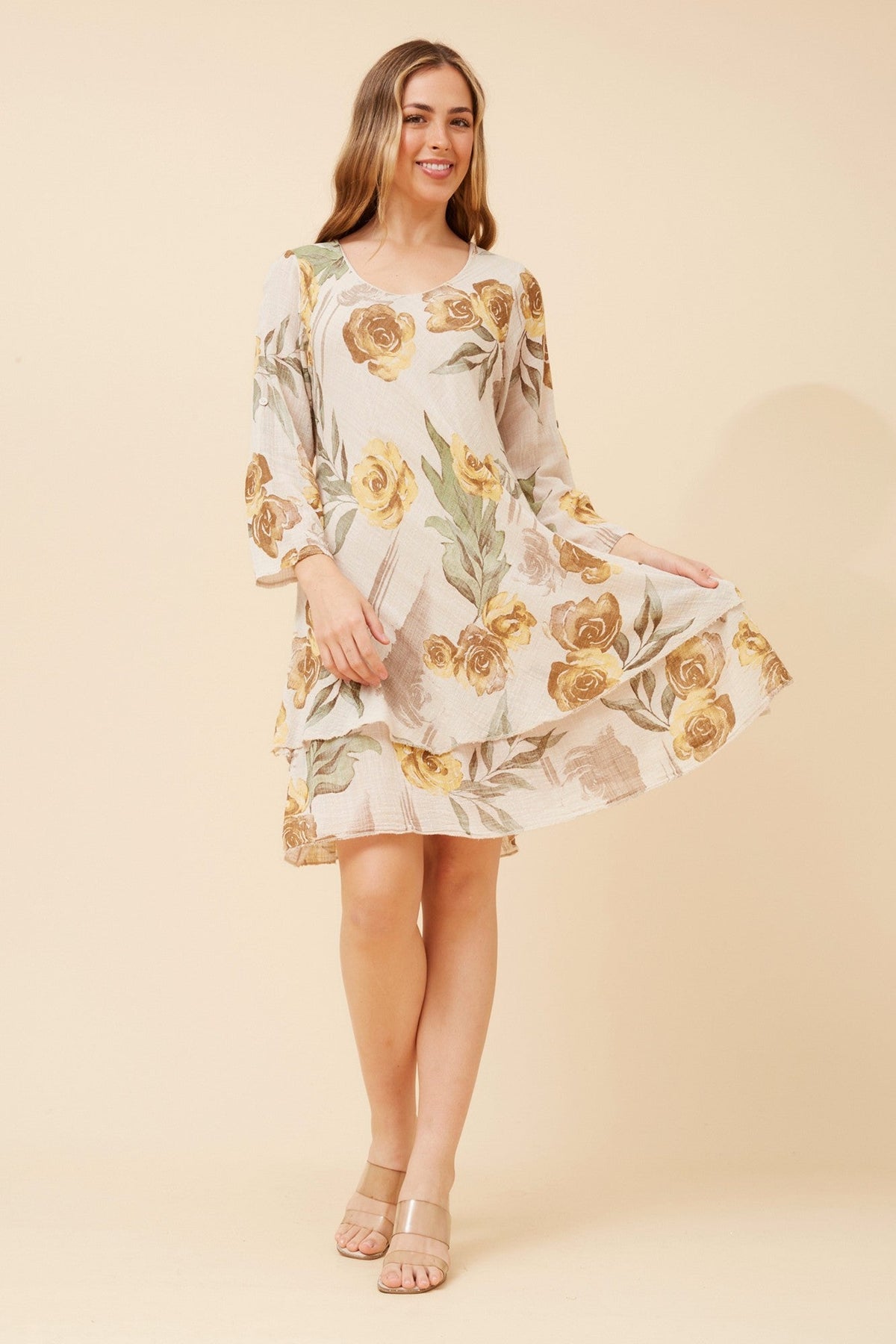 DONISA FLORAL DRESS (Beige)