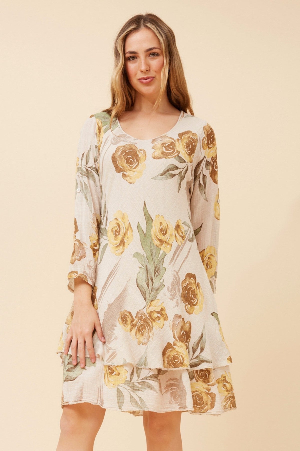 DONISA FLORAL DRESS (Beige)