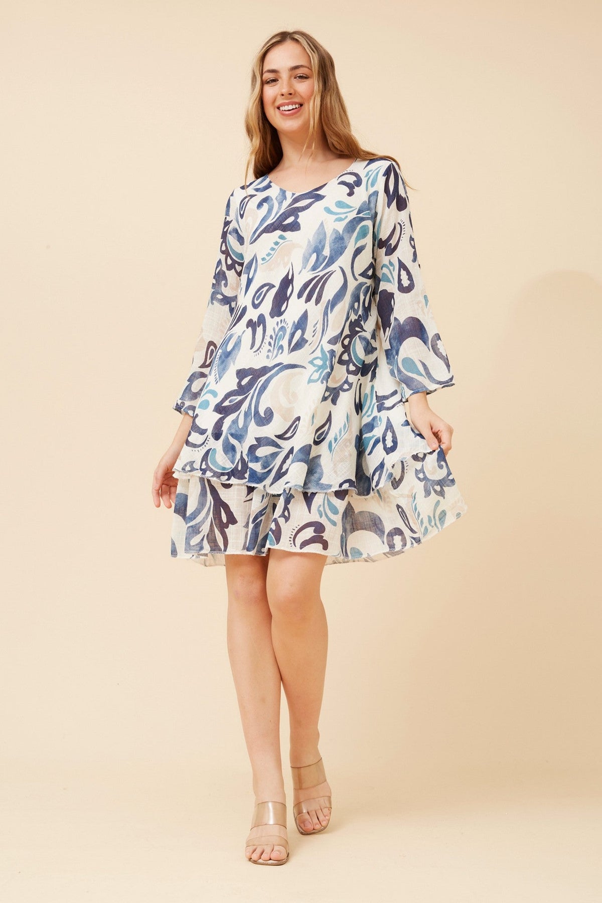 DONISA LEAF PRINT DRESS (Blue)