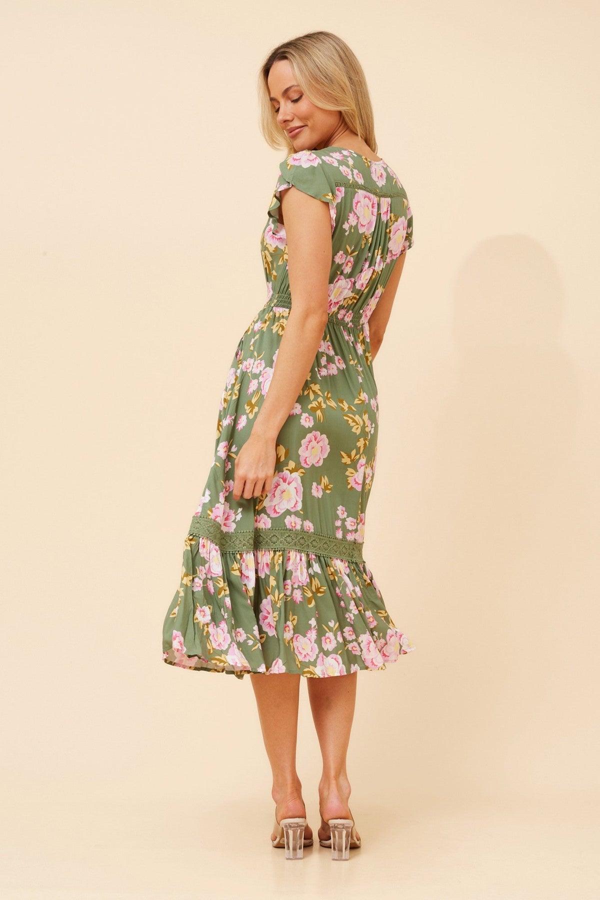 MOROCCO FLORAL MIDI DRESS (Green)