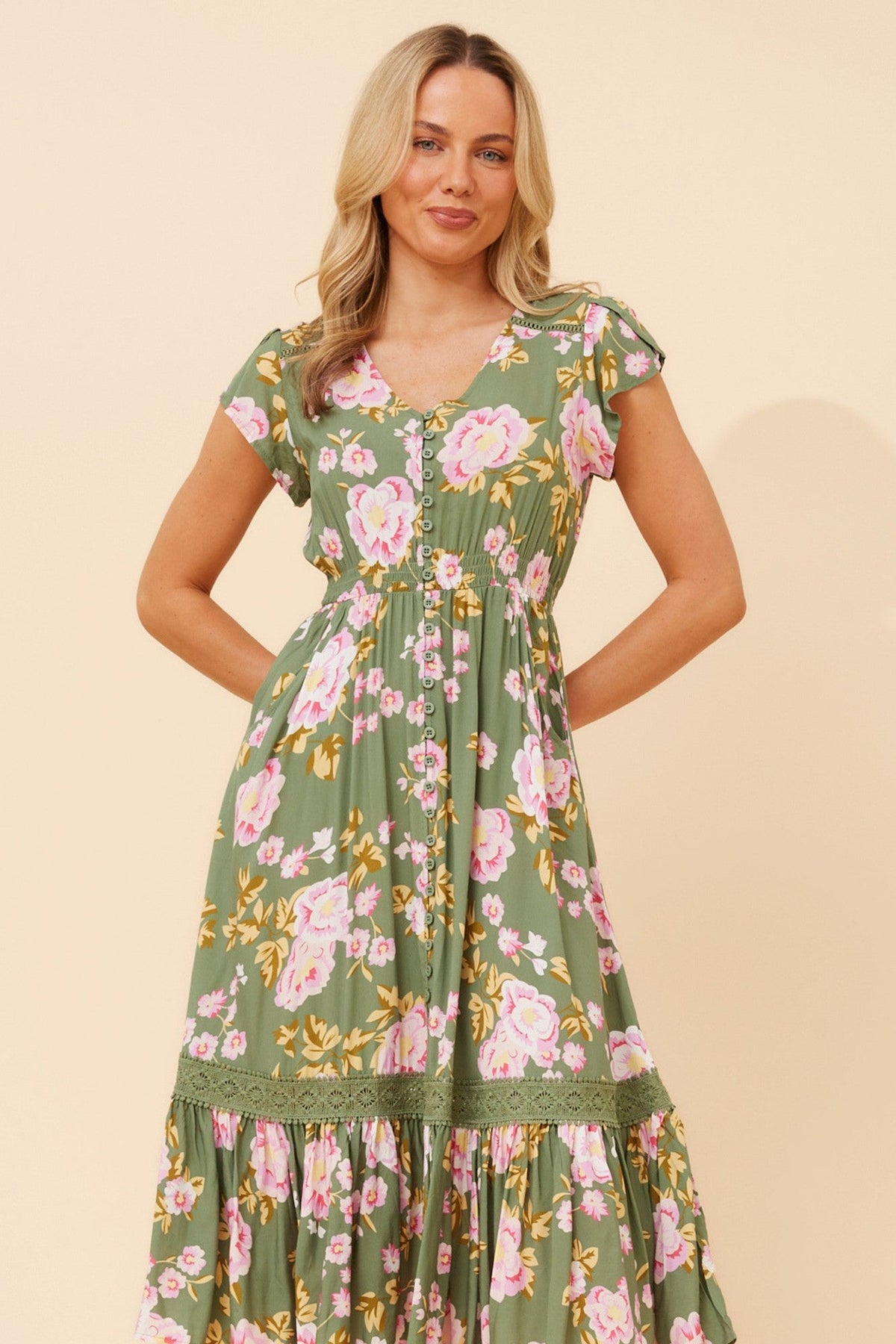 MOROCCO FLORAL MIDI DRESS (Green)