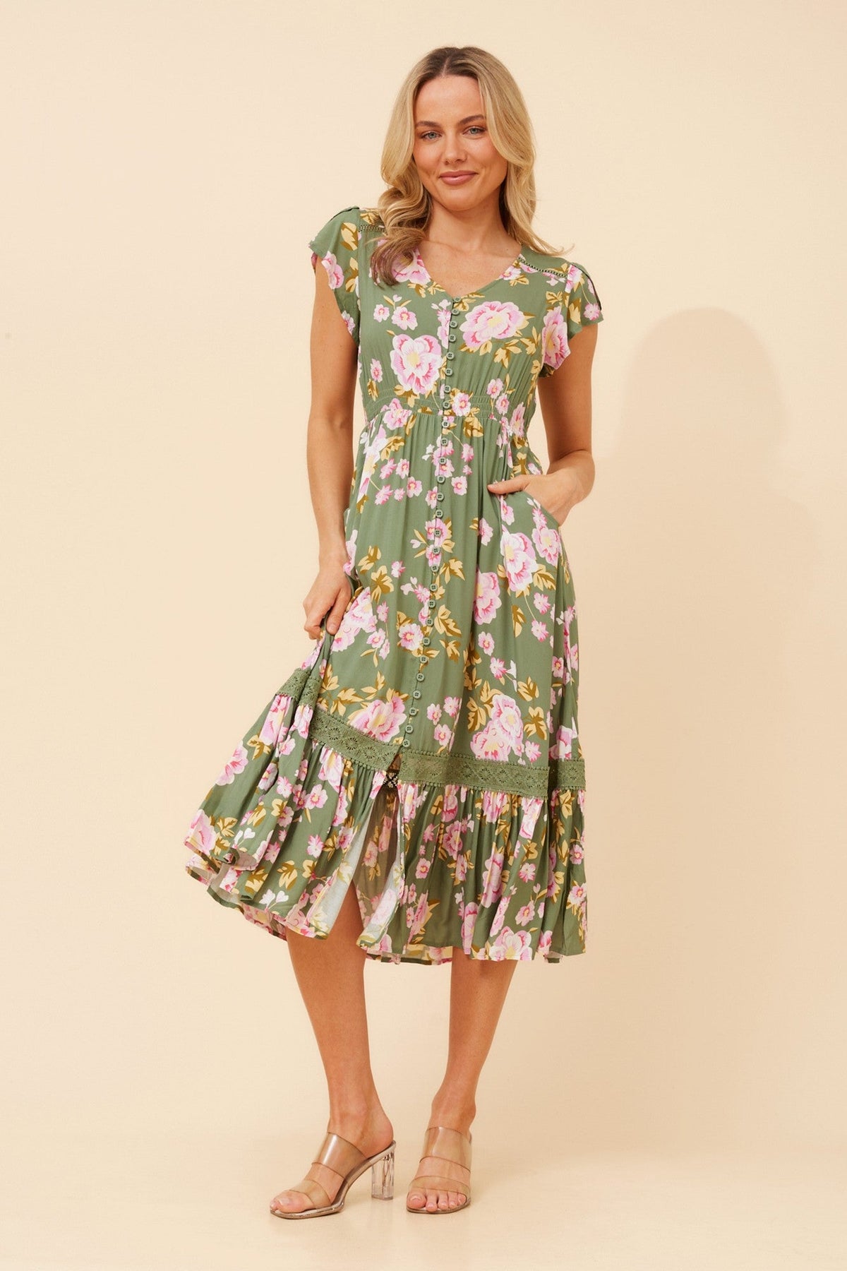 MOROCCO FLORAL MIDI DRESS (Green)