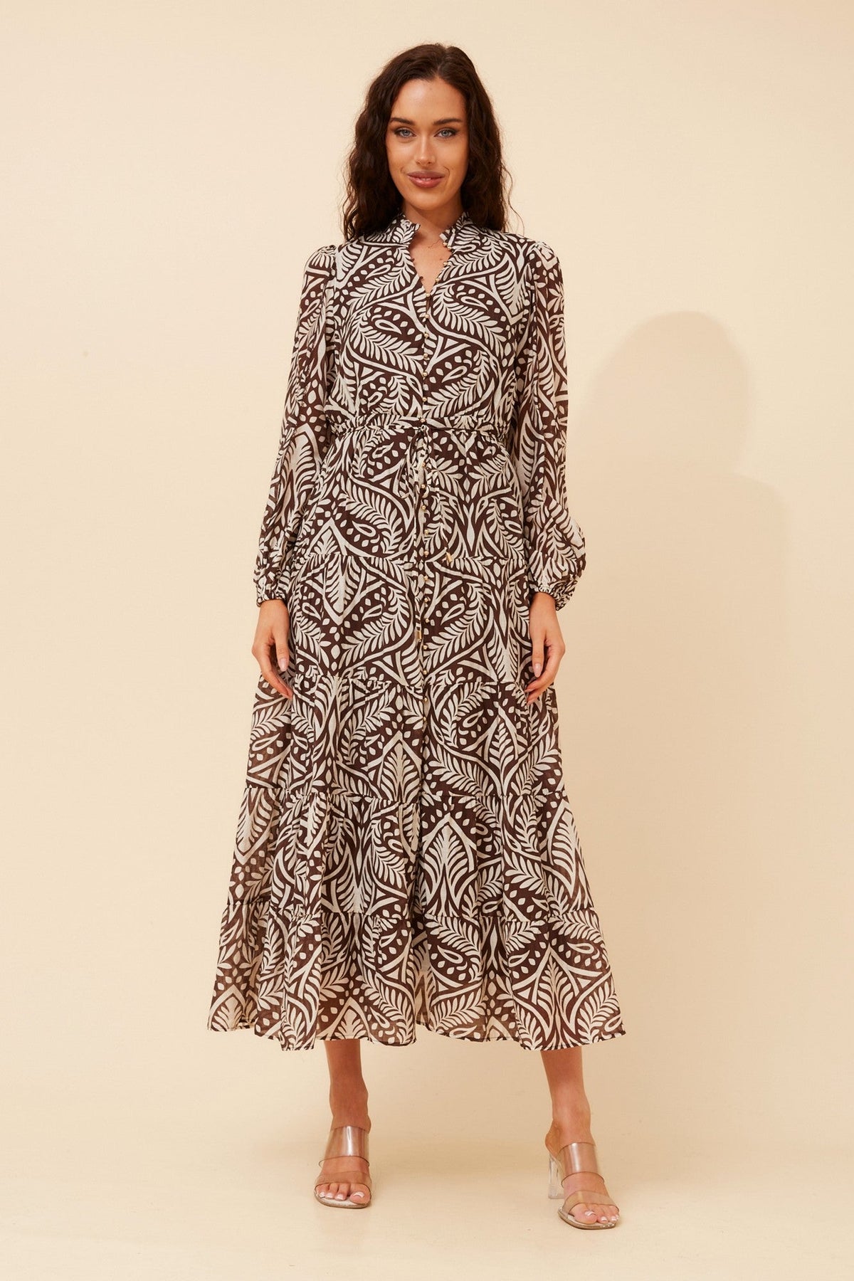 BRONYA ABSTRACT PRINT MAXI DRESS (Chocolate)