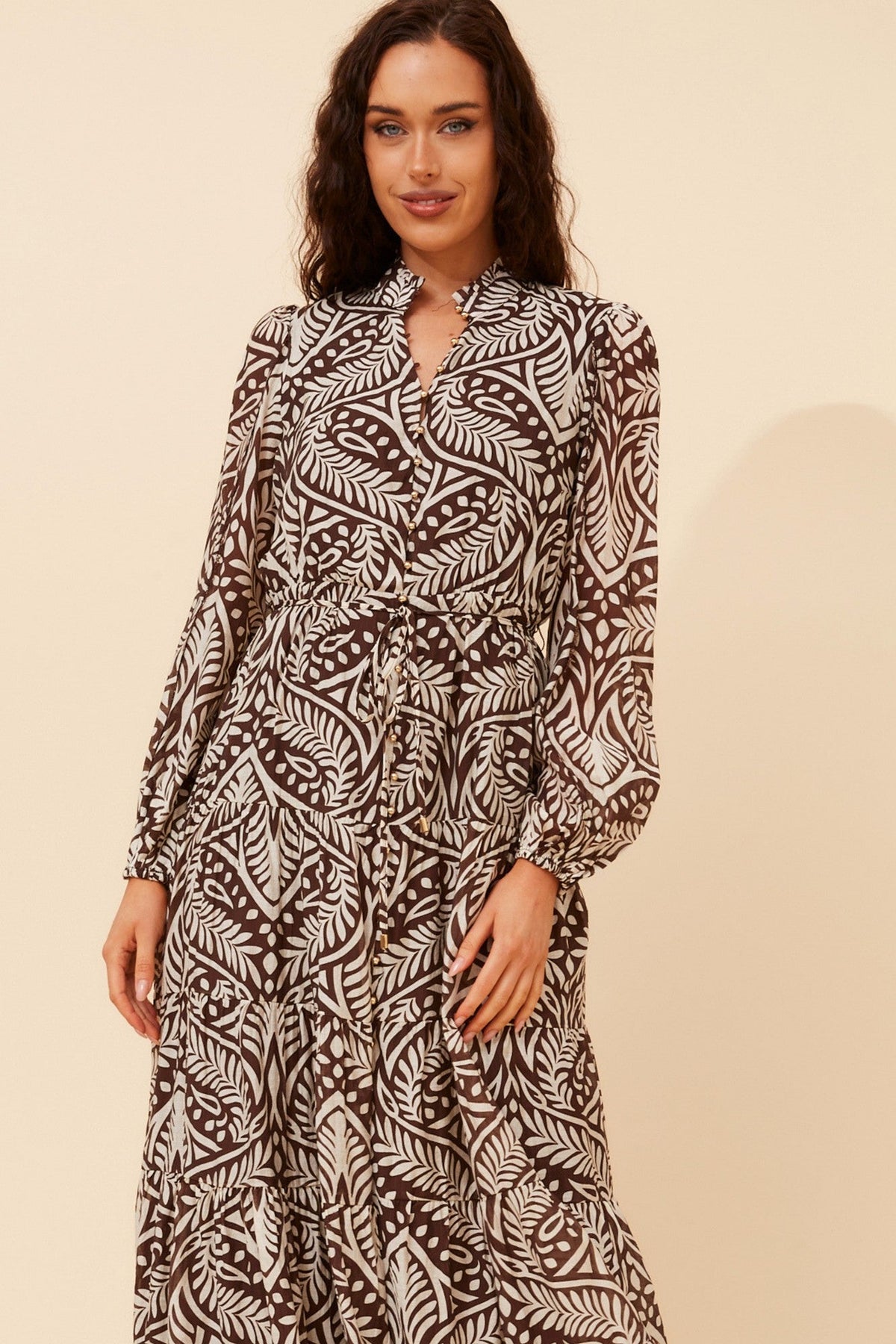 BRONYA ABSTRACT PRINT MAXI DRESS (Chocolate)