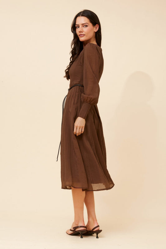 Caroline Morgan Australia JANAE SOLID MIDI DRESS (Walnut)