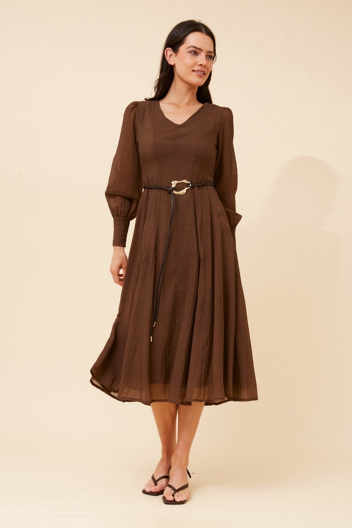 Caroline Morgan Australia JANAE SOLID MIDI DRESS (Walnut)