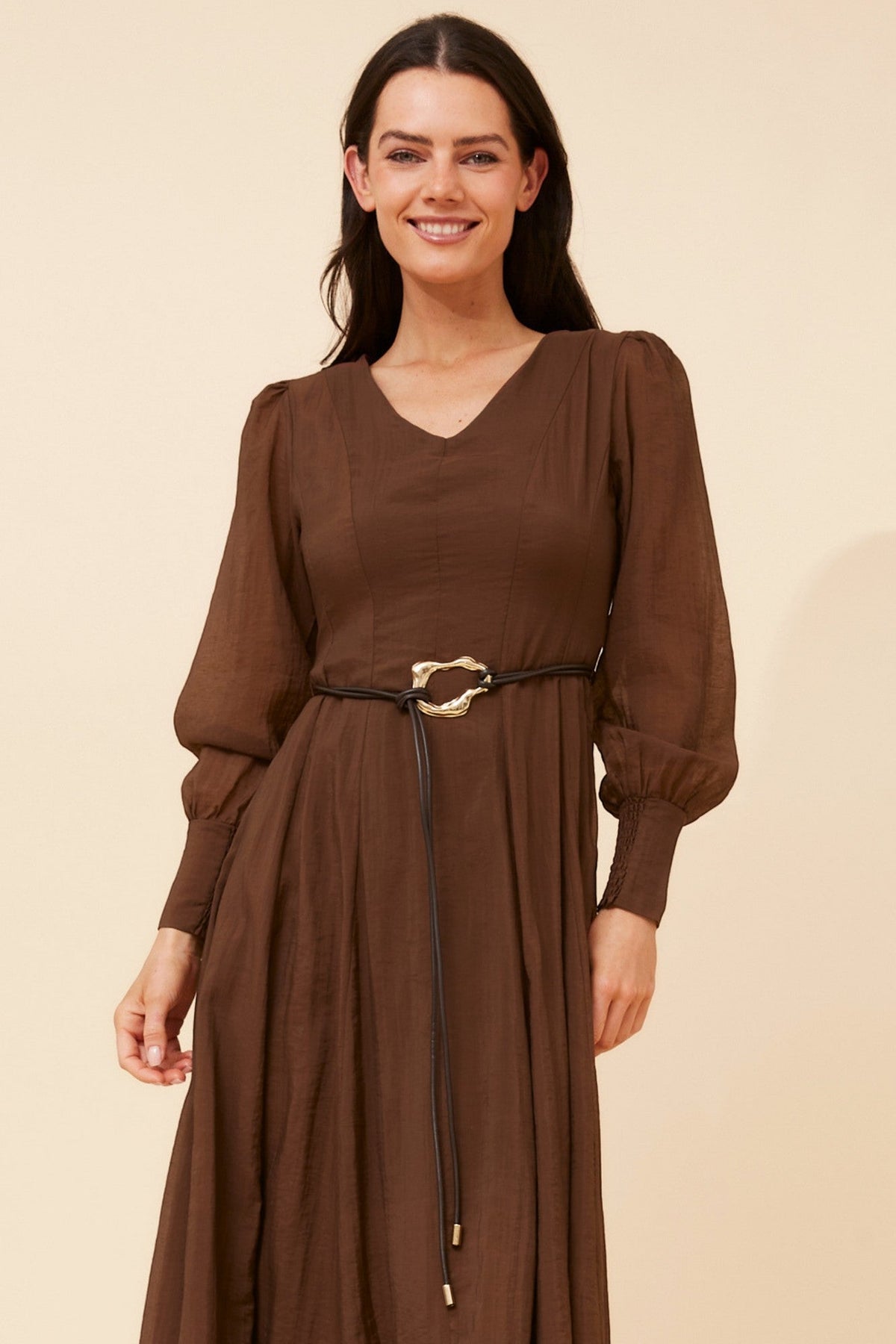 Caroline Morgan Australia JANAE SOLID MIDI DRESS (Walnut)