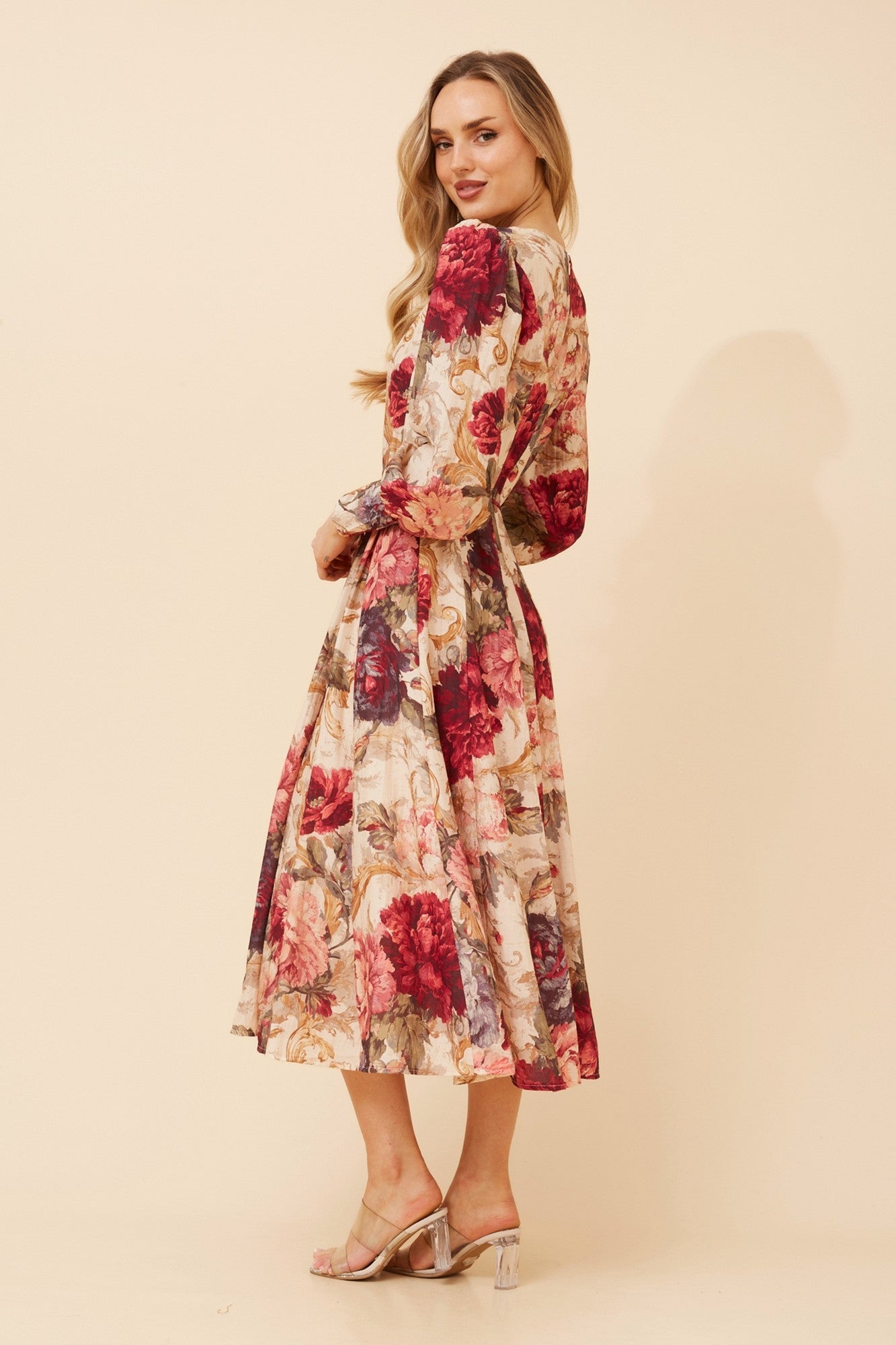 JANAE FLORAL MIDI DRESS (Beige)