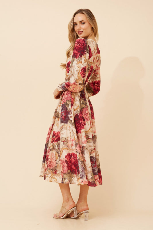 JANAE FLORAL MIDI DRESS (Beige)