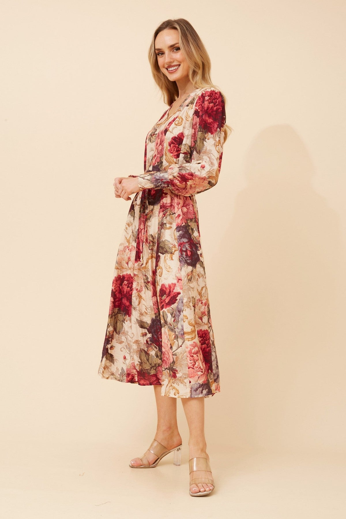 JANAE FLORAL MIDI DRESS (Beige)