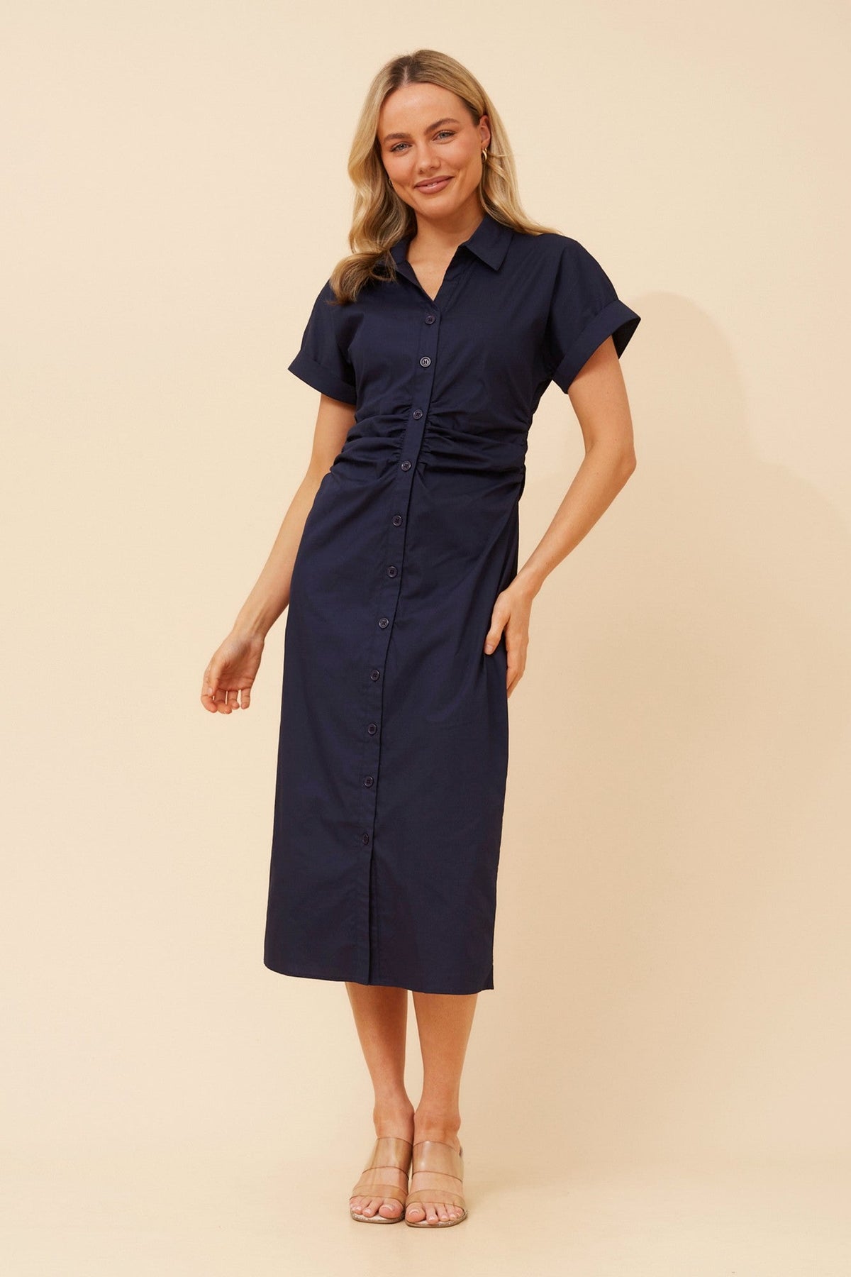 JASMIA SOLID MIDI DRESS (Navy)