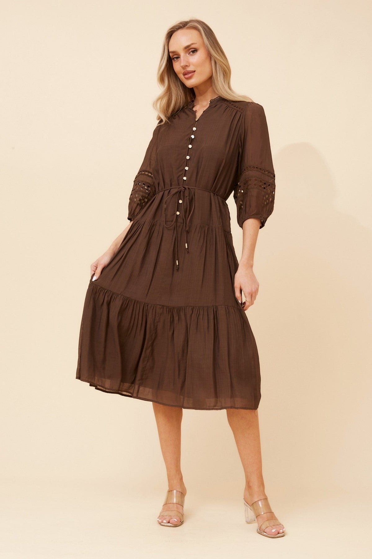 SALOME SOLID MIDI DRESS (Chocolate)