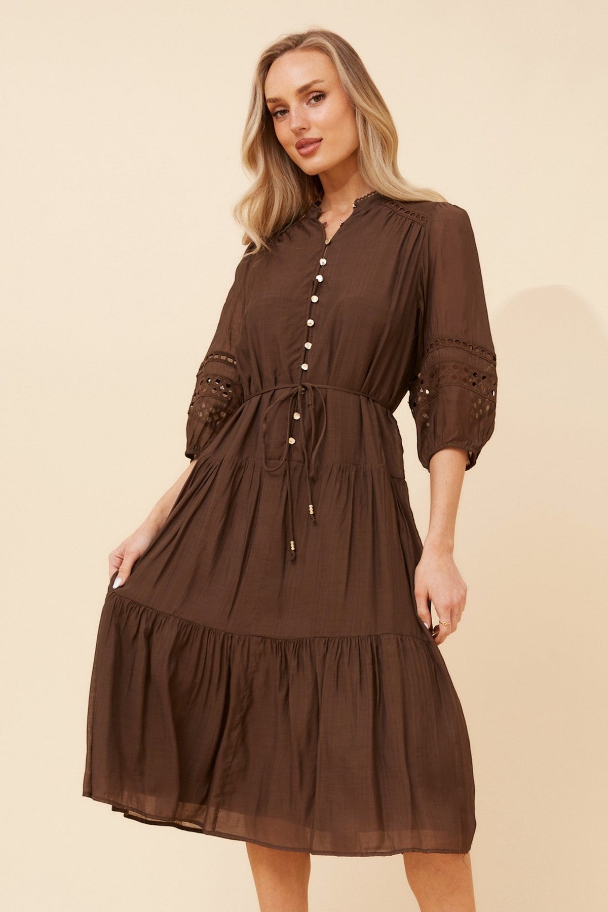 SALOME SOLID MIDI DRESS (Chocolate)