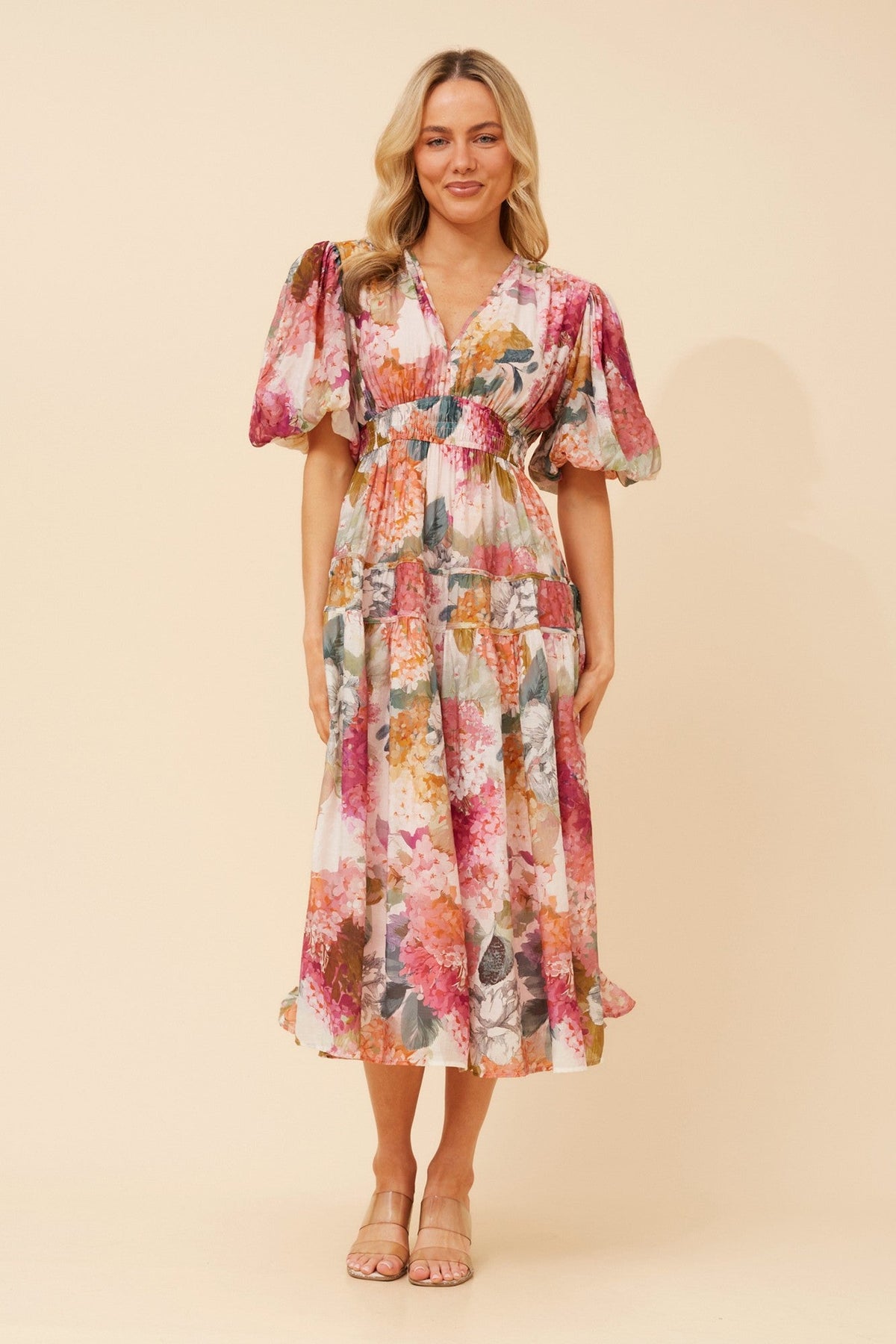 Caroline Morgan Australia ANUSHKA FLORAL MIDI DRESS (Multi Pink)