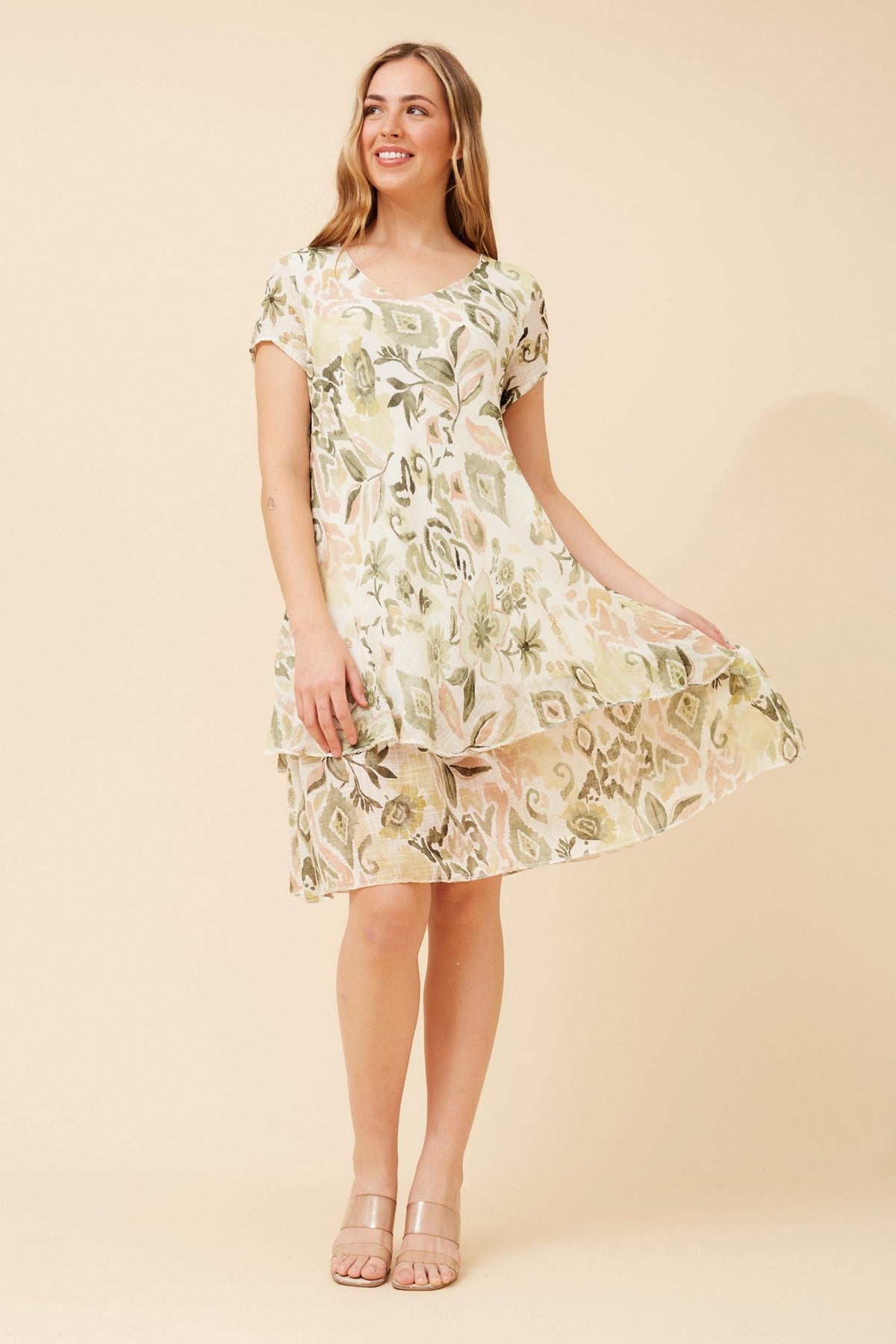 ELECTRA LEAF PRINT DRESS (Sage)