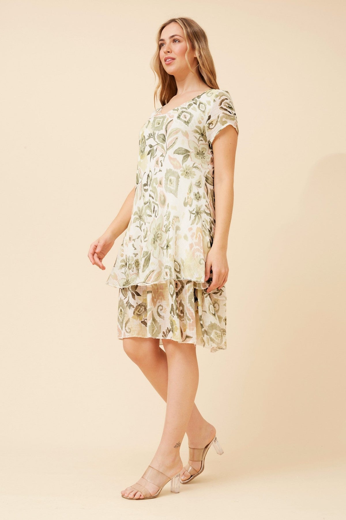 ELECTRA LEAF PRINT DRESS (Sage)