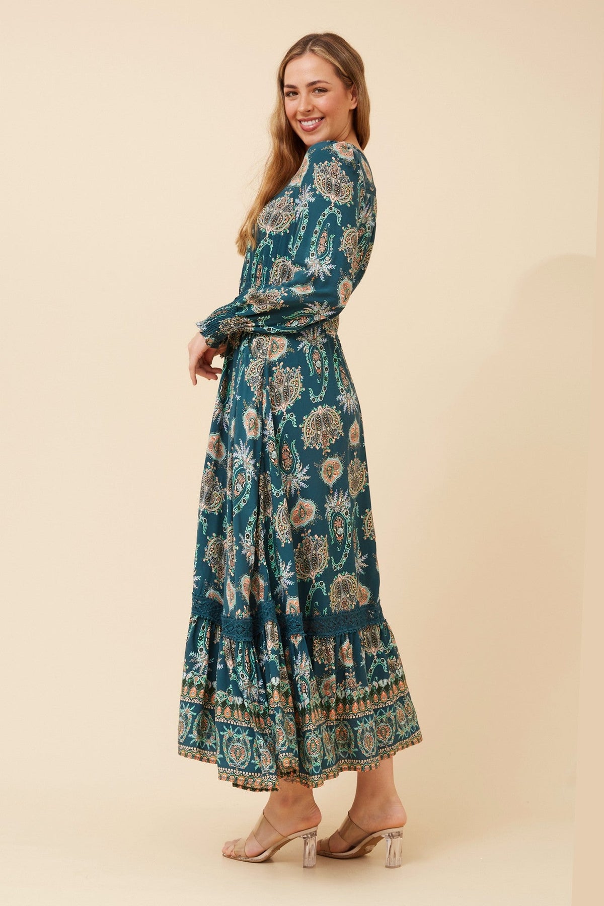MARRAKECH BORDER PRINT MAXI DRESS (Teal)