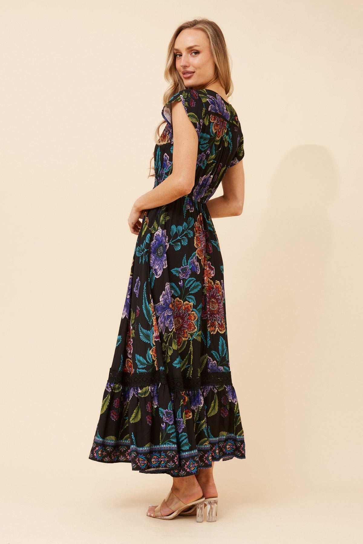 MOROCCO BORDER PRINT MAXI DRESS (Black)