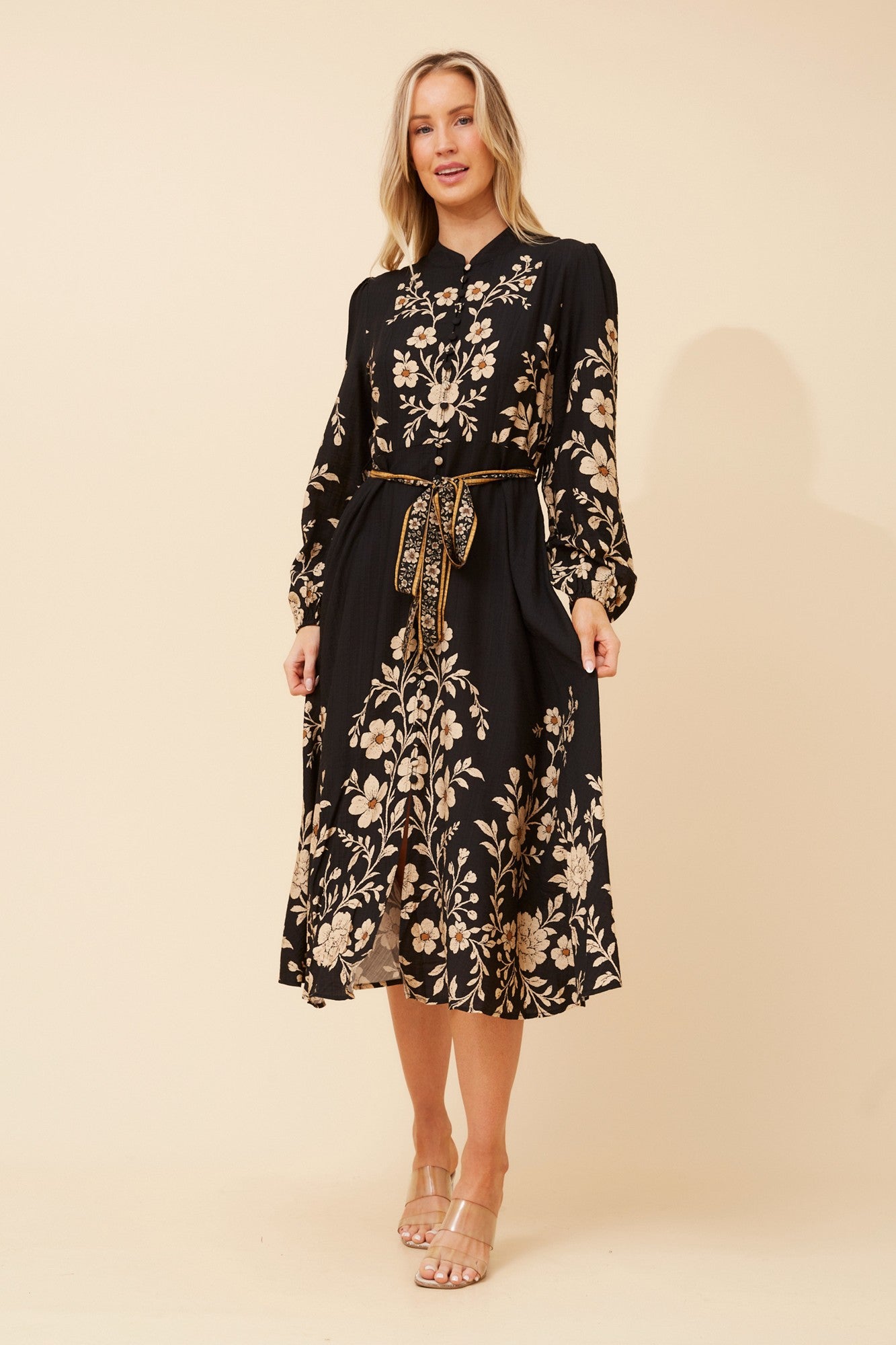 MUSETTA FLORAL MIDI DRESS (Multi Black)