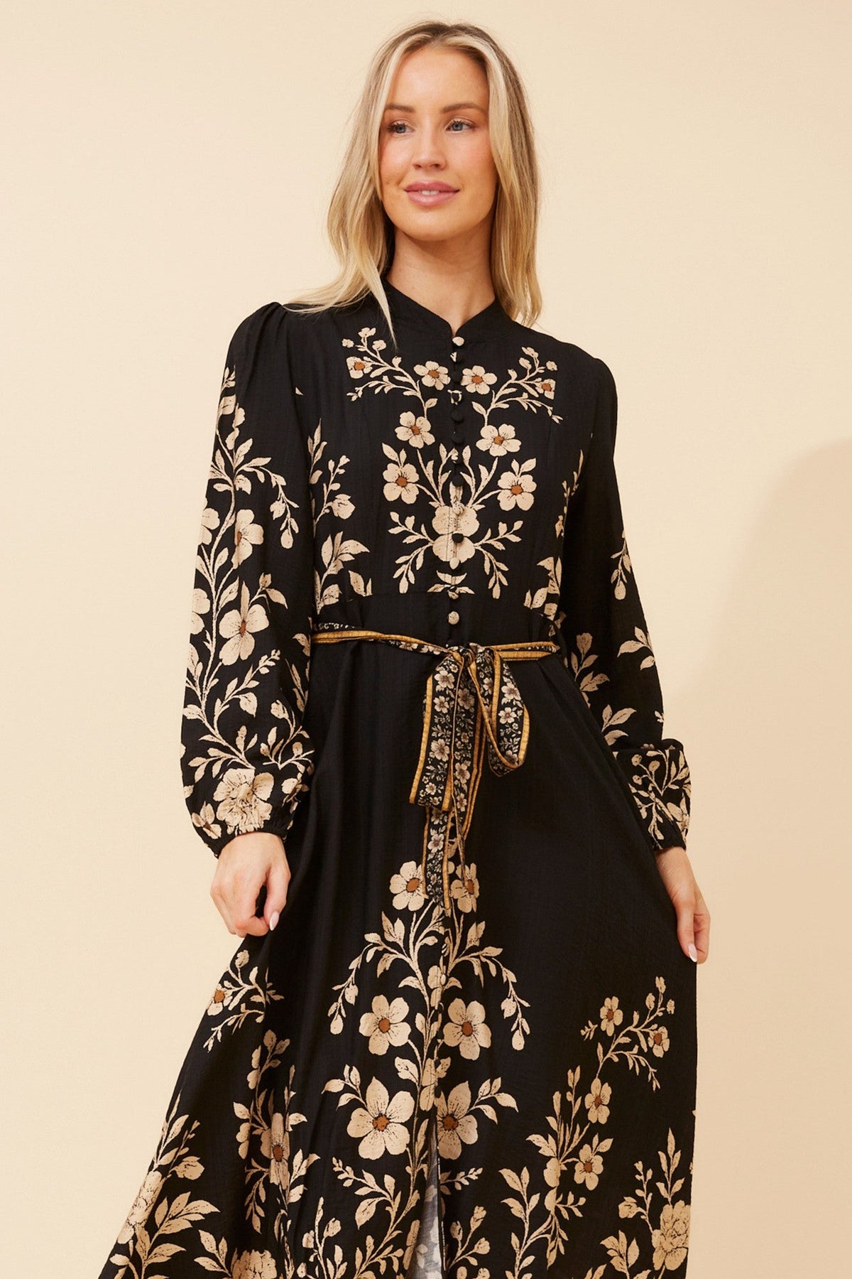 MUSETTA FLORAL MIDI DRESS (Multi Black)