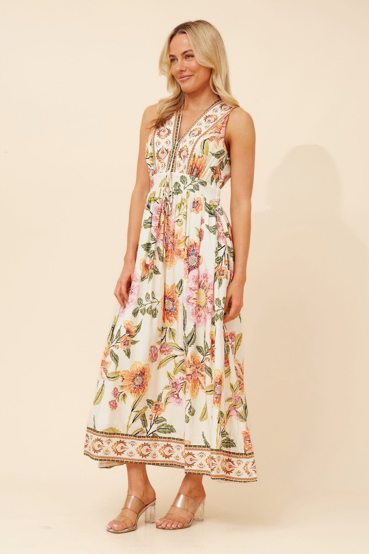 Caroline Morgan Australia MARA BORDER PRINT MAXI DRESS (Ivory)