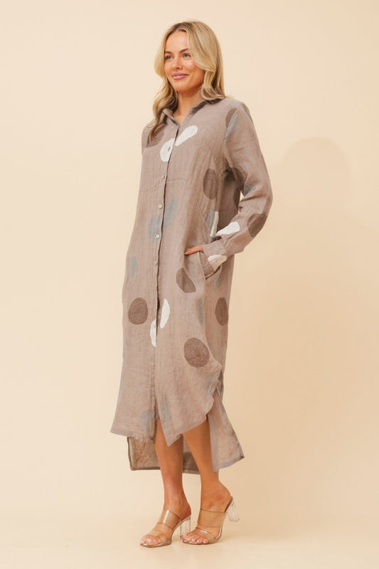 KIMMY POLKA DOT LINEN DRESS (Fango)