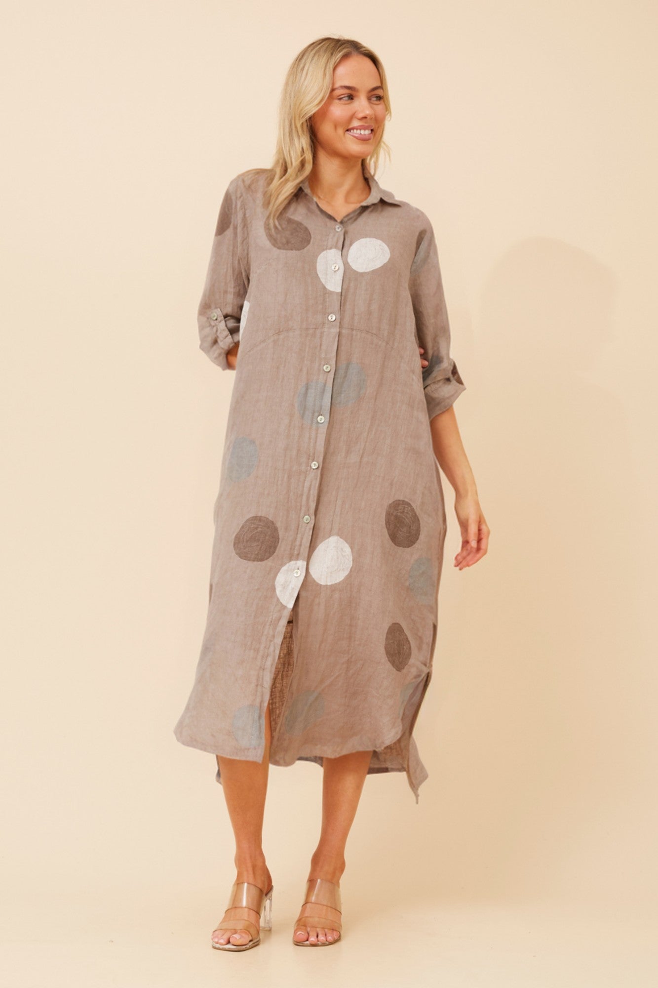 KIMMY POLKA DOT LINEN DRESS (Fango)