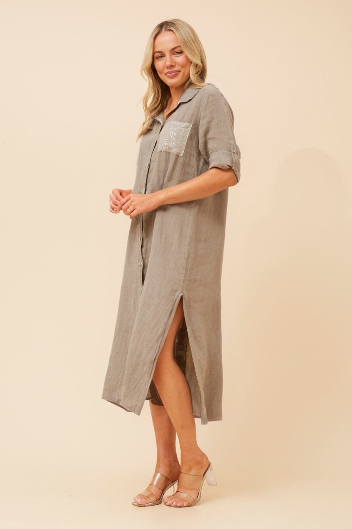 TERESIA LINEN MIDI DRESS (Black)
