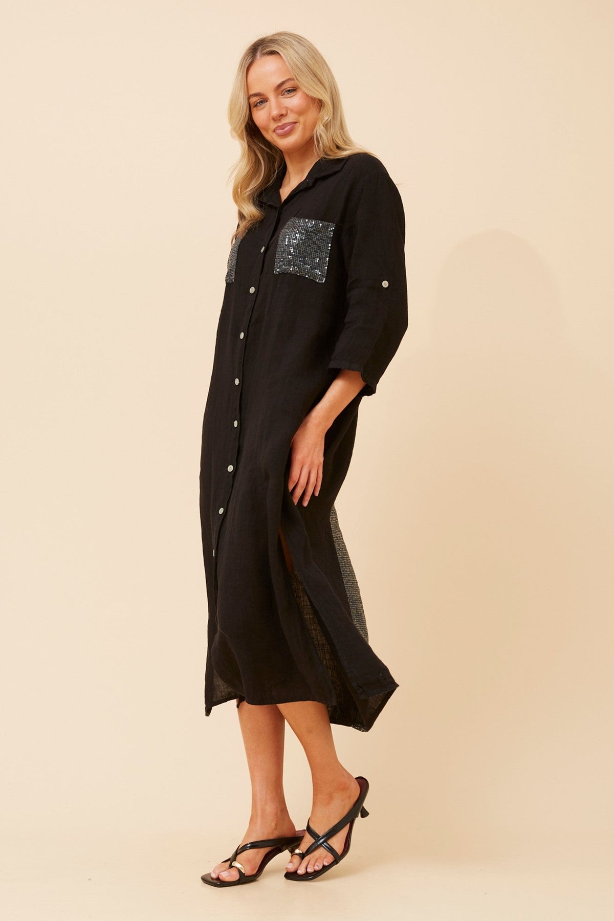 TERESIA LINEN MIDI DRESS (Black)