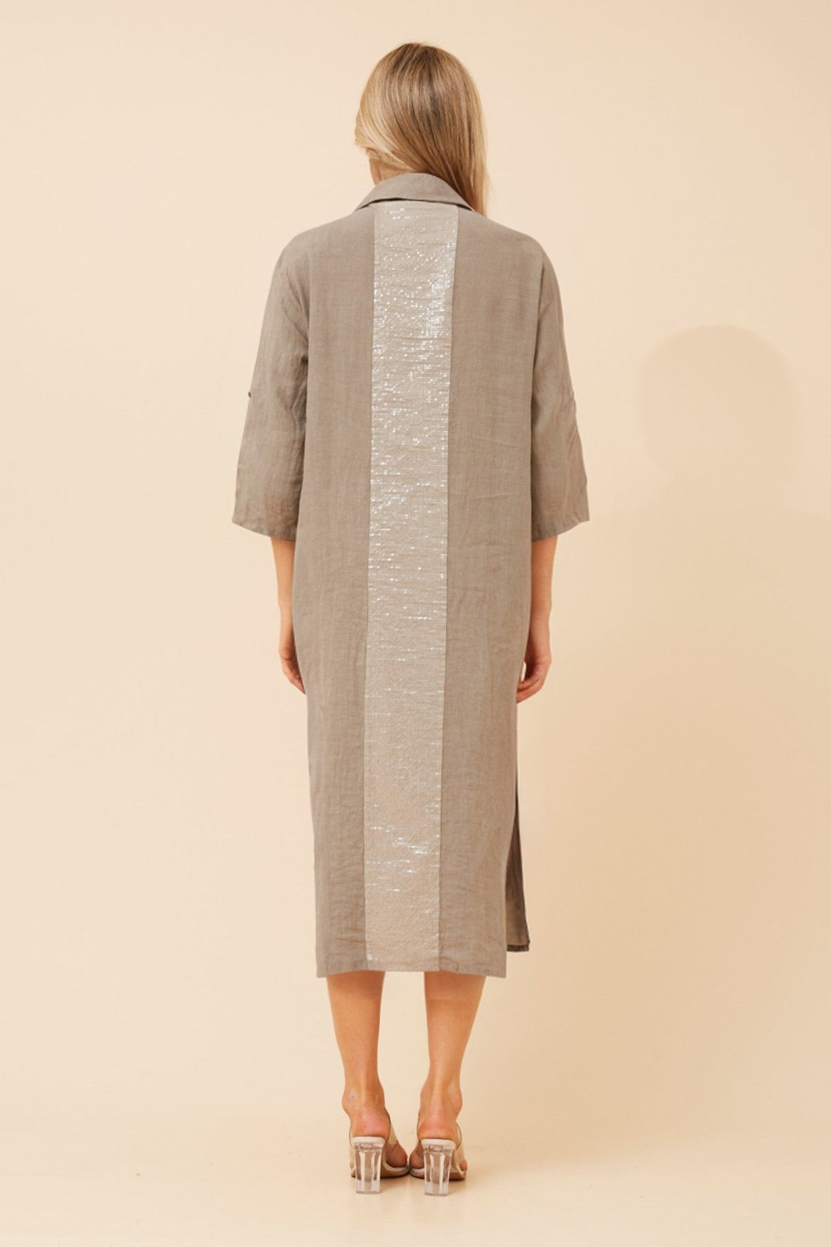 BOTTEGA MODA TERESIA LINEN MIDI DRESS (Fango)