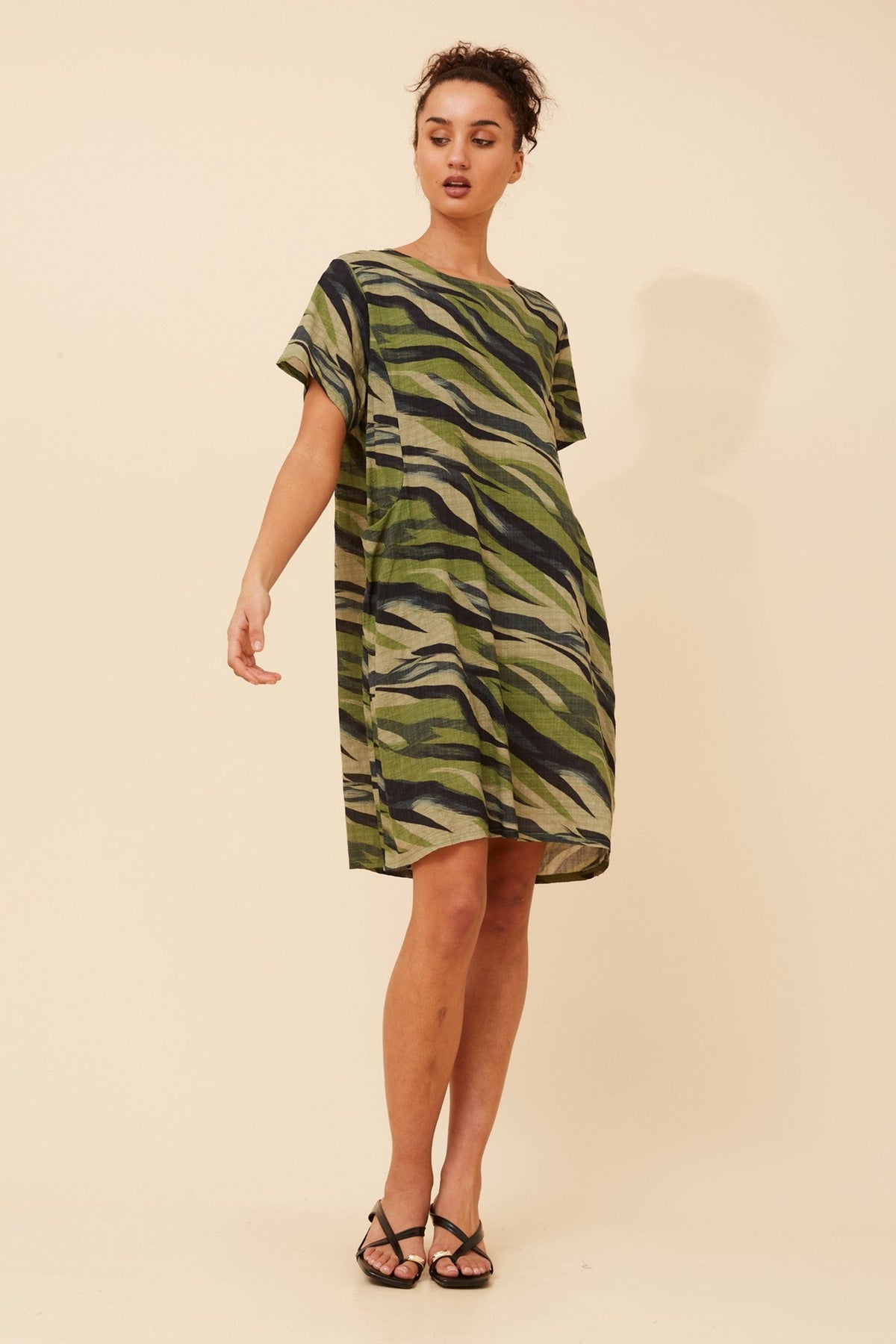 Image of Dresses. Product name - VINE ABSTRACT PRINT DRESS in Green colour by brand - Caroline Morgan Australia