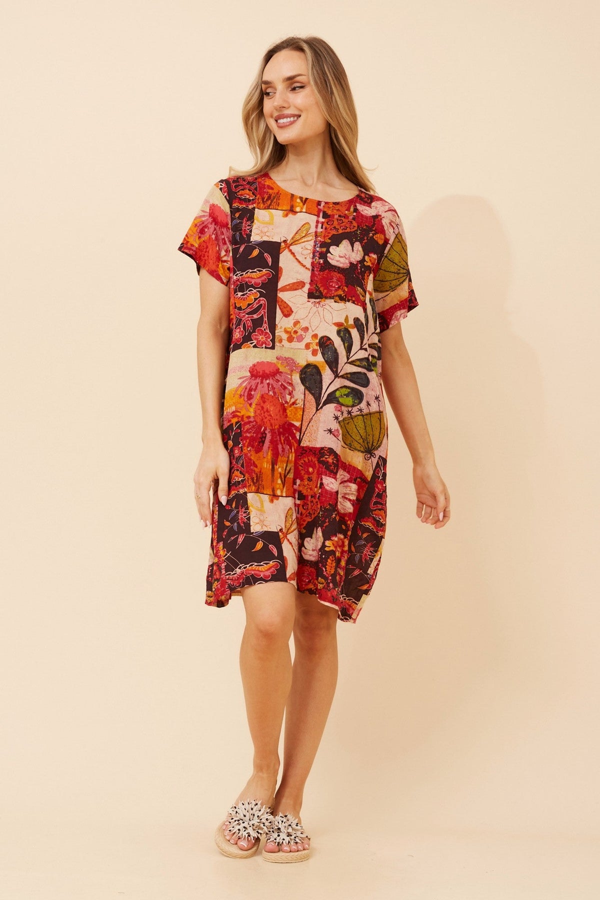 VINE PATCHWORK PRINT DRESS (Orange)