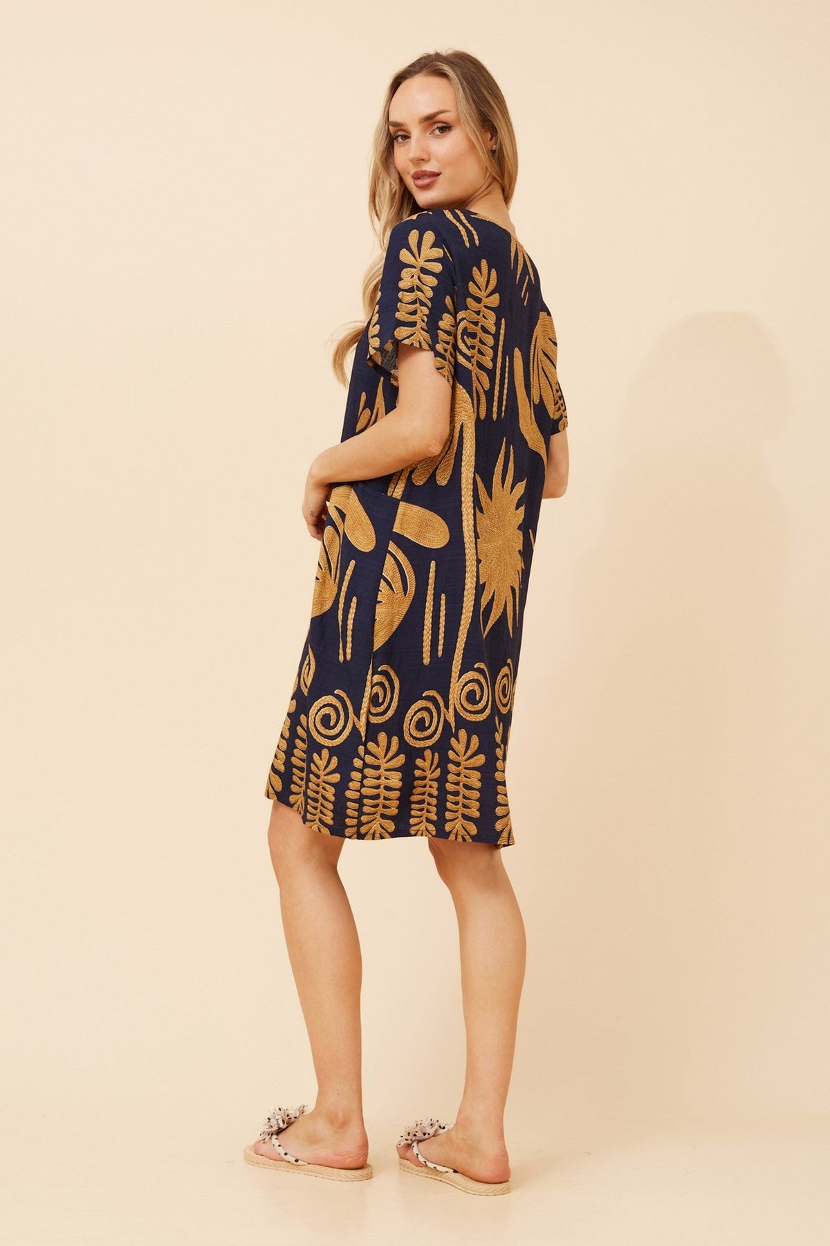 VINE ABSTRACT PRINT DRESS (Navy)