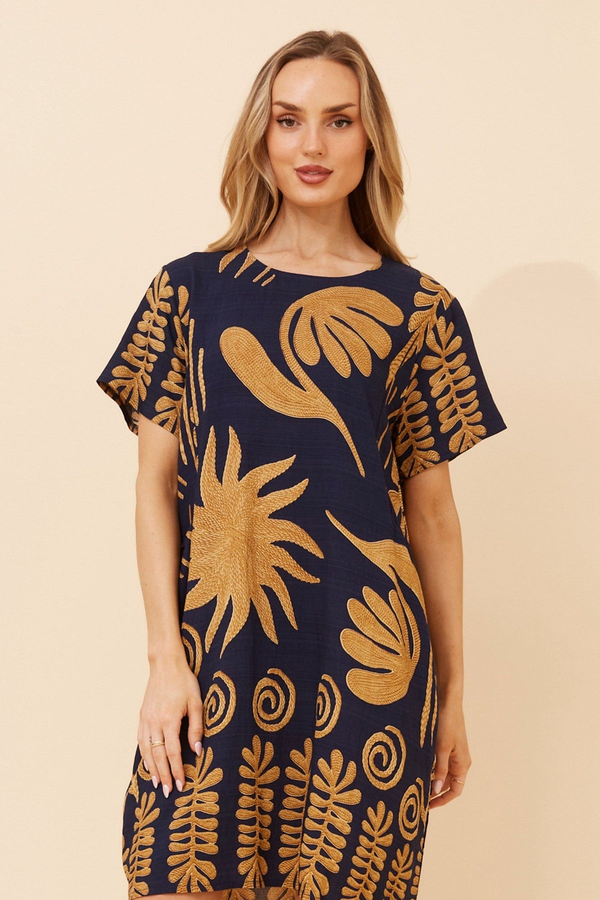 VINE ABSTRACT PRINT DRESS (Navy)