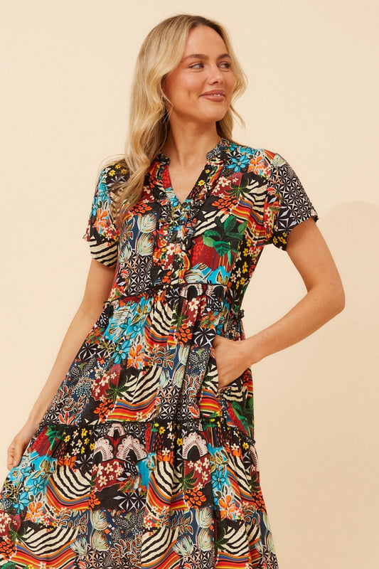 ALANIS PATCHWORK PRINT DRESS (Multi)
