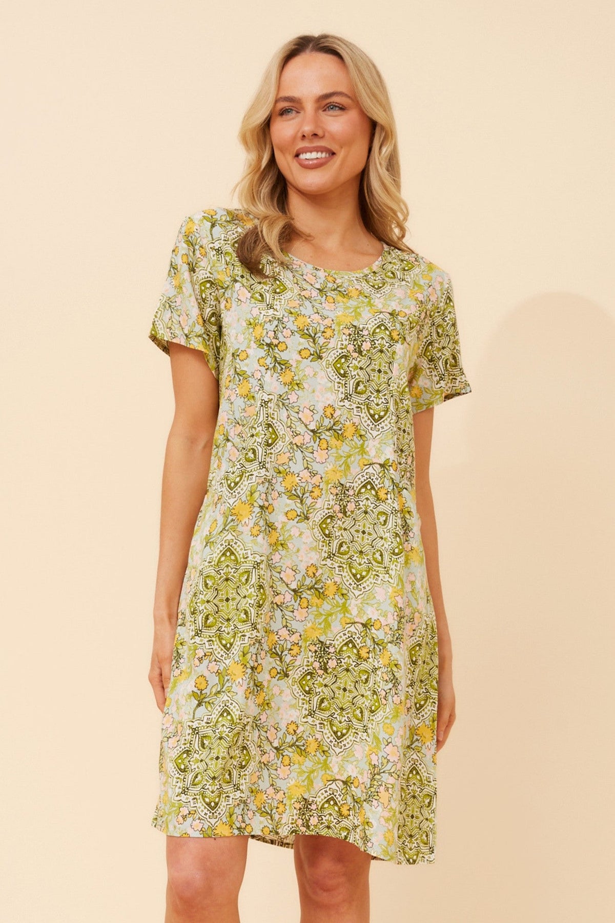 Image of Dresses. Product name - VINE FLORAL DRESS in Multi Green colour by brand - MYSTIC MONSOON